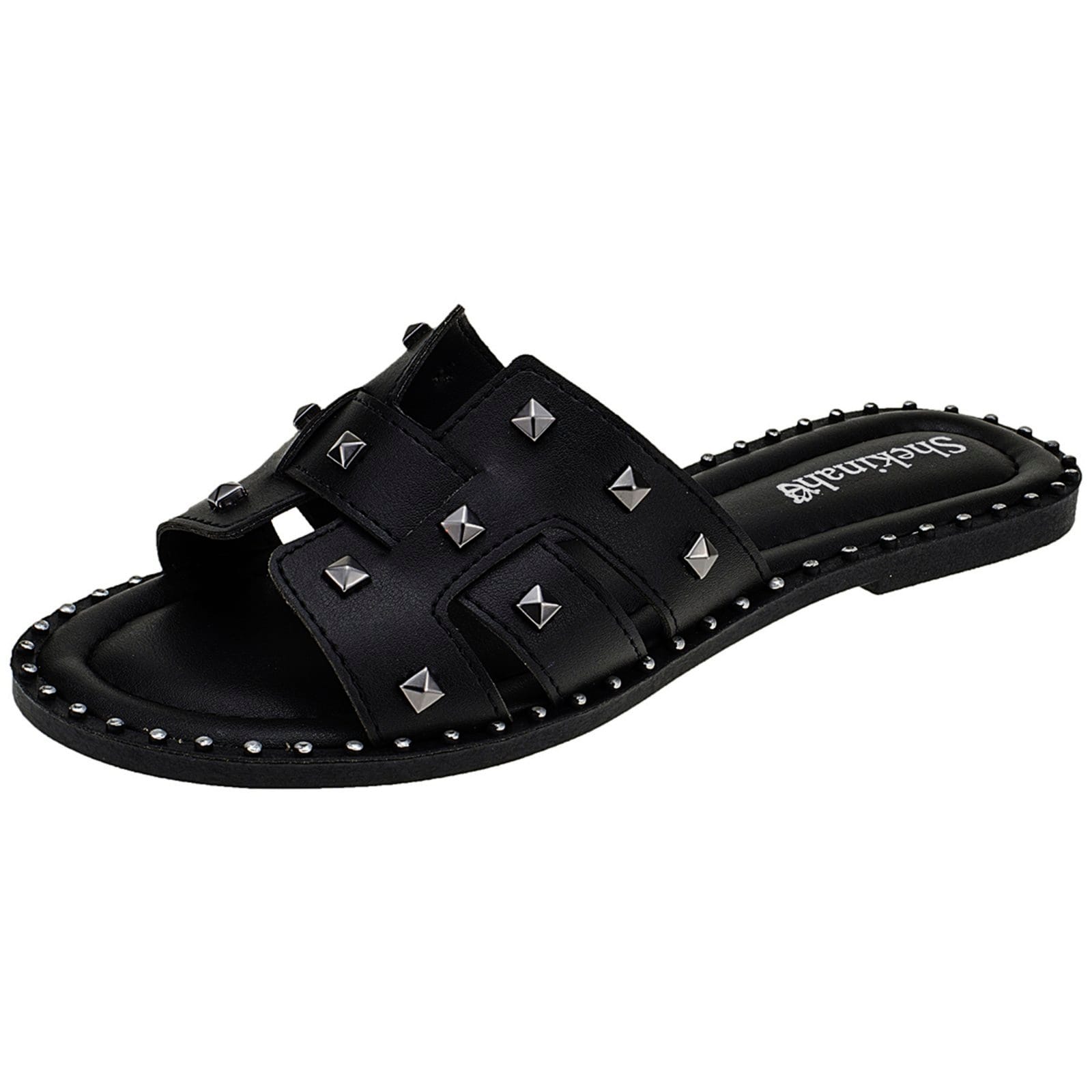 Vista 2 Rasteirinha Feminina Rasteira Shekinah Enfeite Spike Brilho Cravo Sola Tachas Moda Shekinah preto