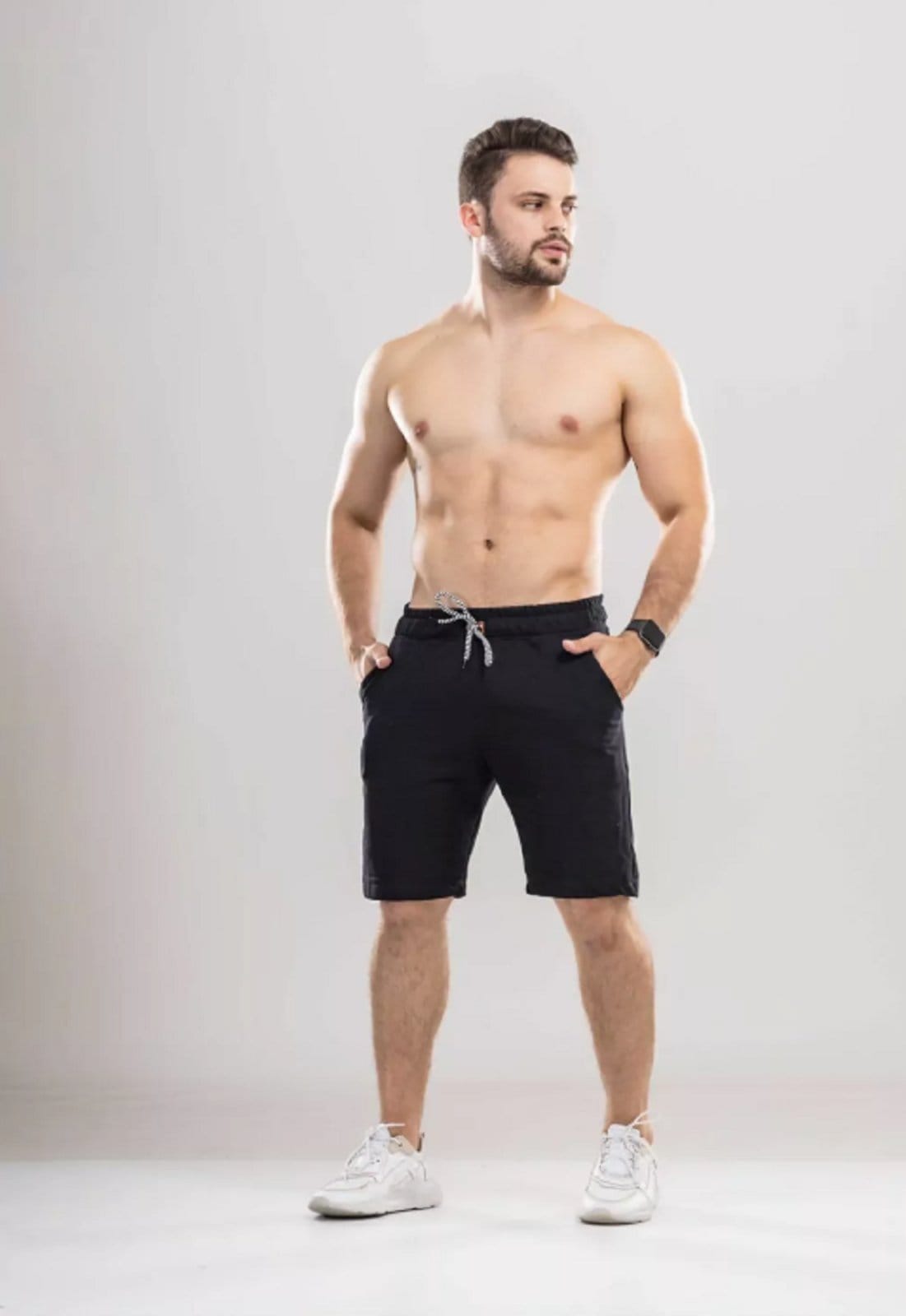 Vista 2 Bermuda Masculina de Moletom Premium Casual Esportiva Multiuso Academia Treino Rute Paula preto