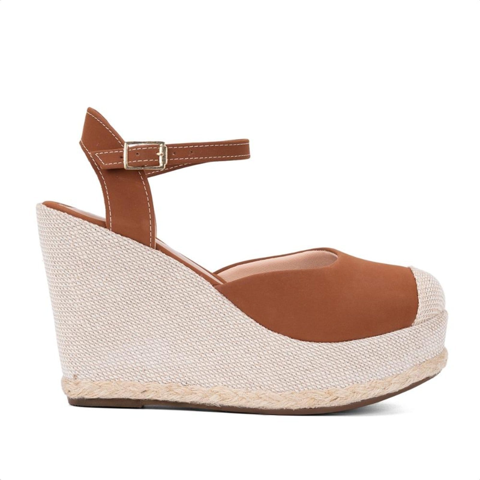 Vista 2 Sandália Feminina Salto Anabela Bico Fechado Domidona caramelo