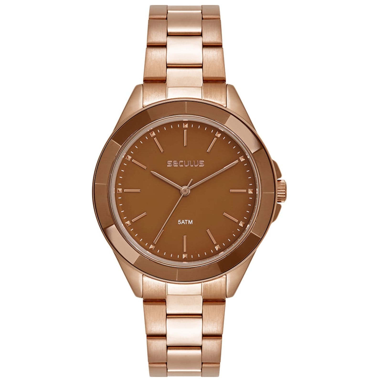 Relógio Feminino Seculus Analógico Marrom Aço em Cerâmica