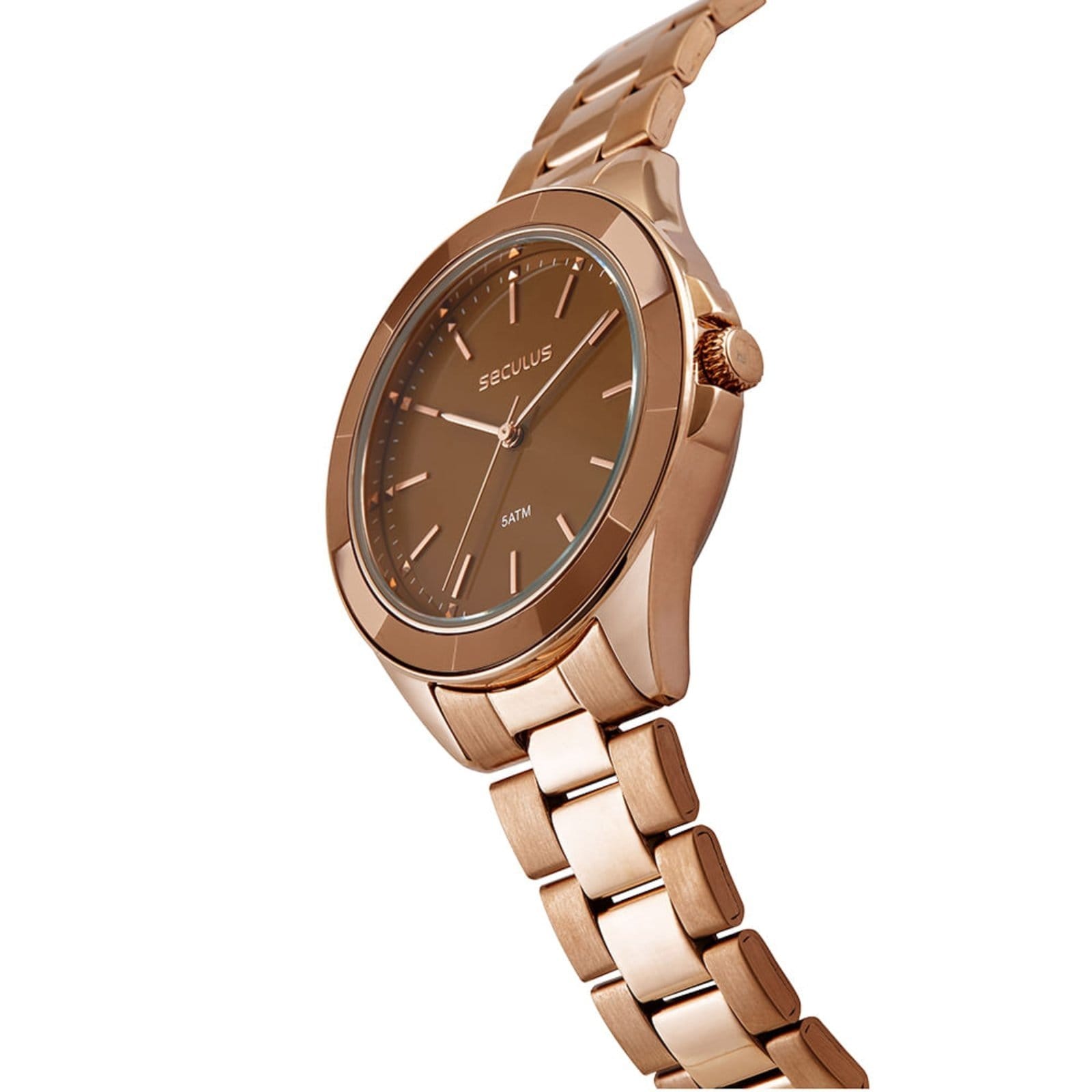 Vista 2 Relógio Feminino Seculus Analógico Marrom Aço em Cerâmica Seculus rosa