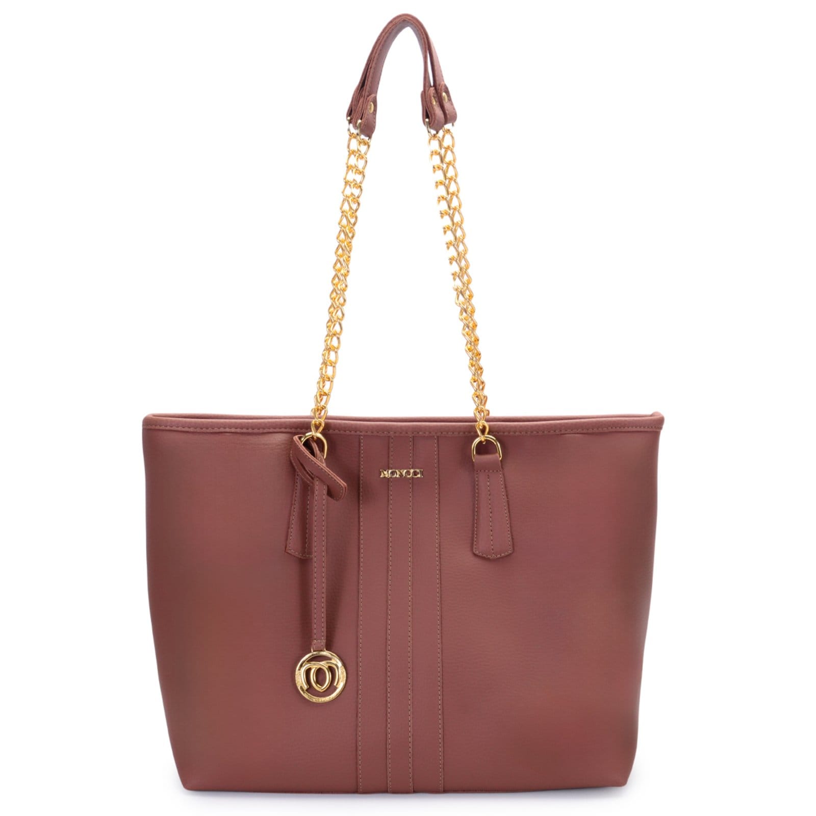 Vista principal Bolsa Sacola Grande Moncci Alça de corrente Preta MONCCI caramelo