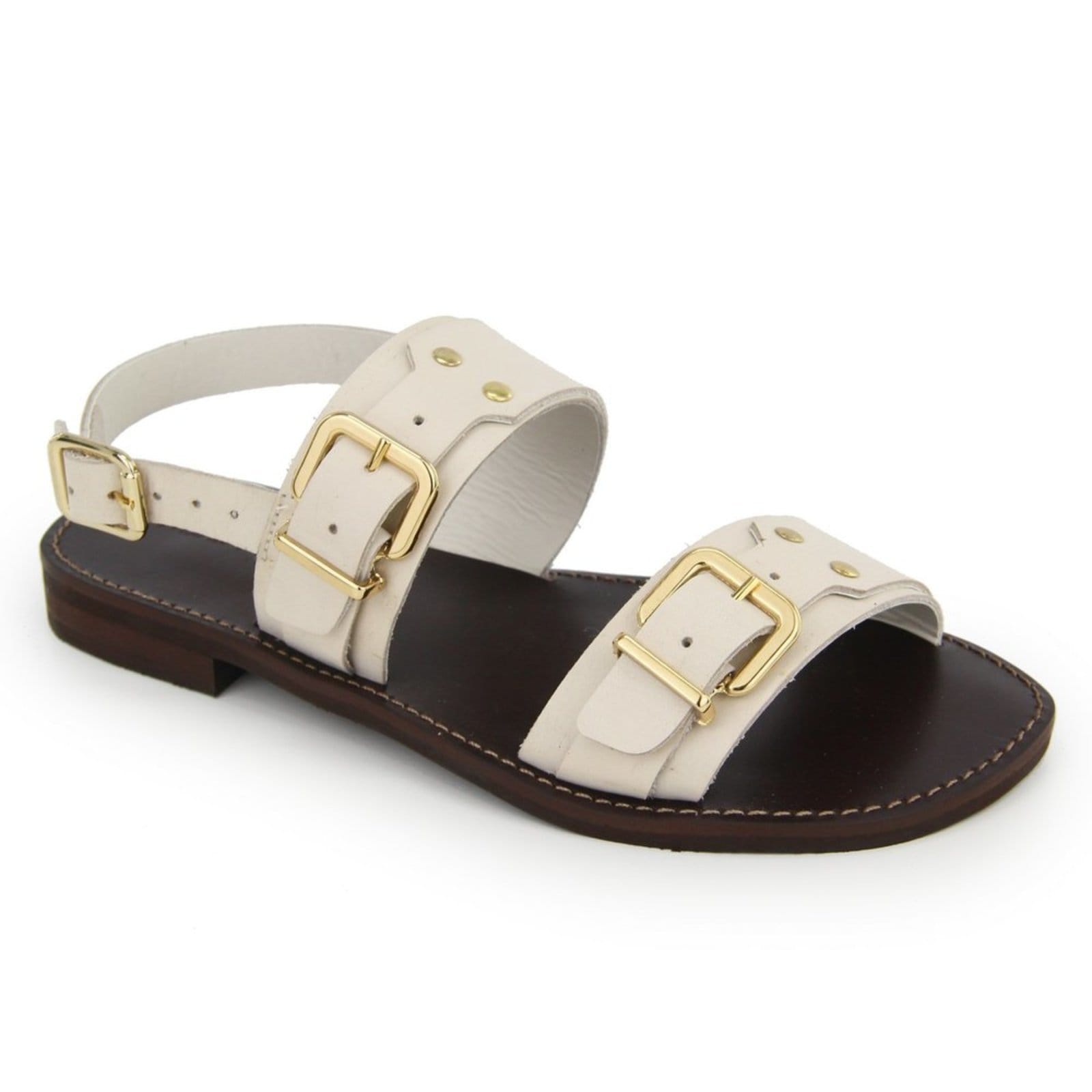 Vista 2 Sandália Rasteira Feminina em Couro Fivelas Maria Paula Off White MARIA PAULA off-white white