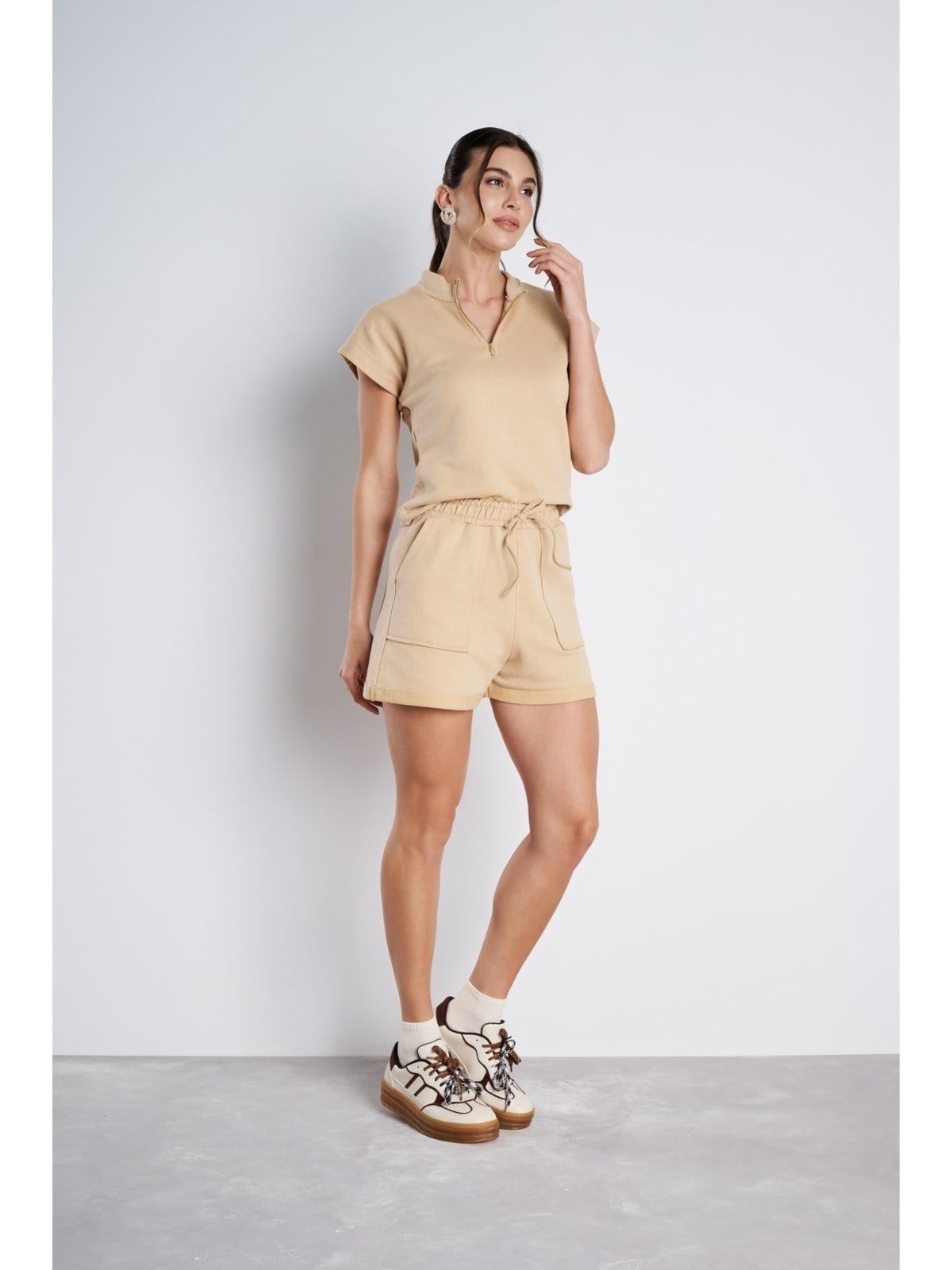 Vista 2 Conjunto Feminino Meujeans Amora Moletinho Cappuccino Meu Jeans bege