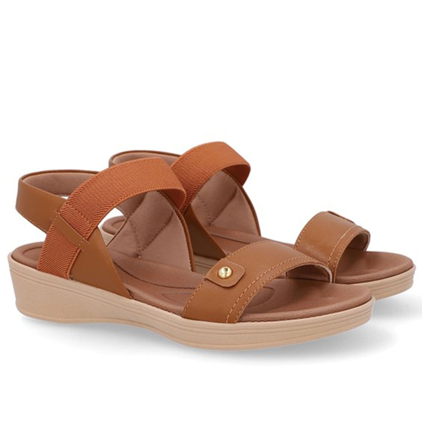 Vista 2 Sandália Usaflex Couro Tira Elástico Calce Fácil TAN - 003 Usaflex marrom tan