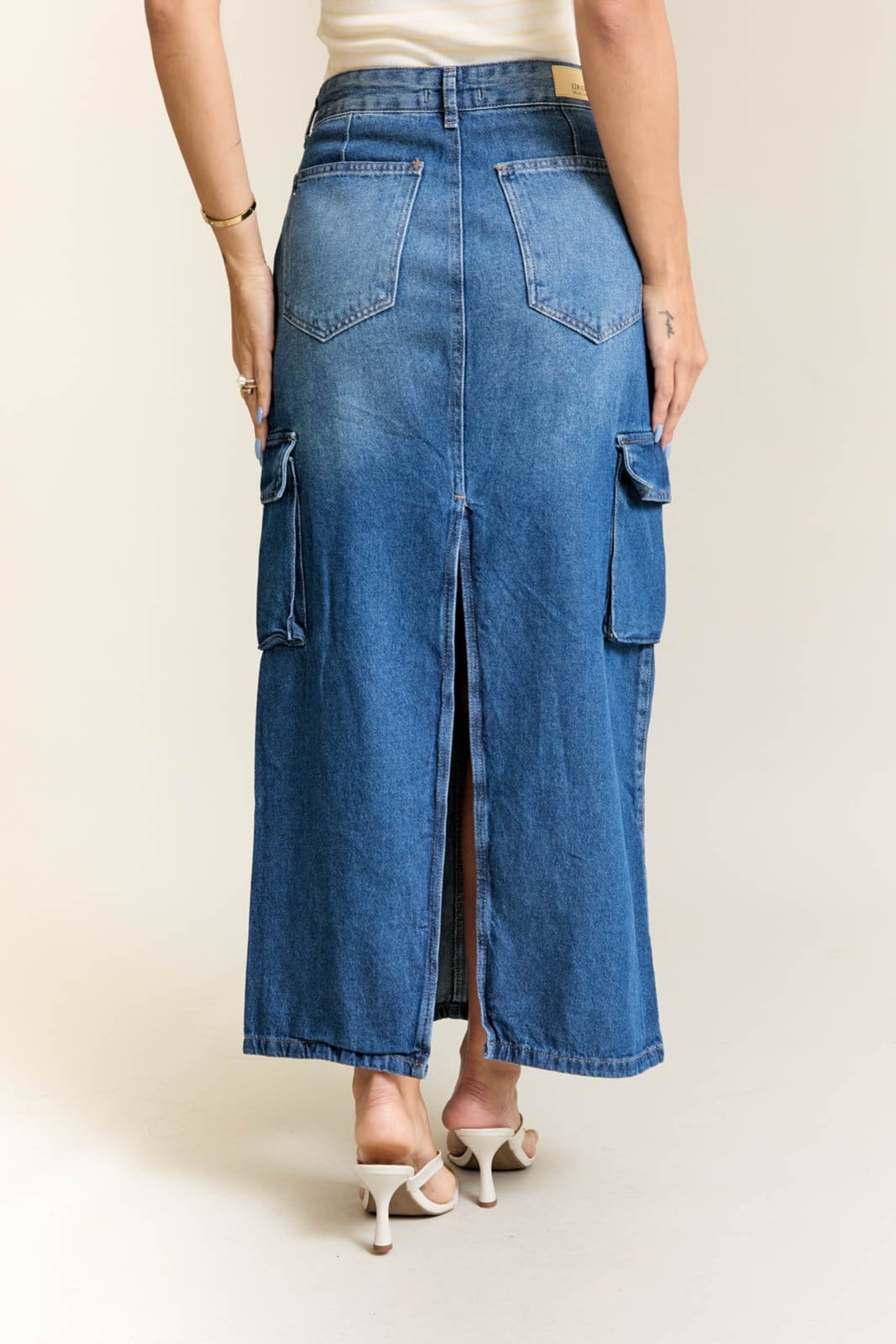 Vista 2 Saia Jeans Cargo Longa Feminina Lemier Collection LEMIER azul