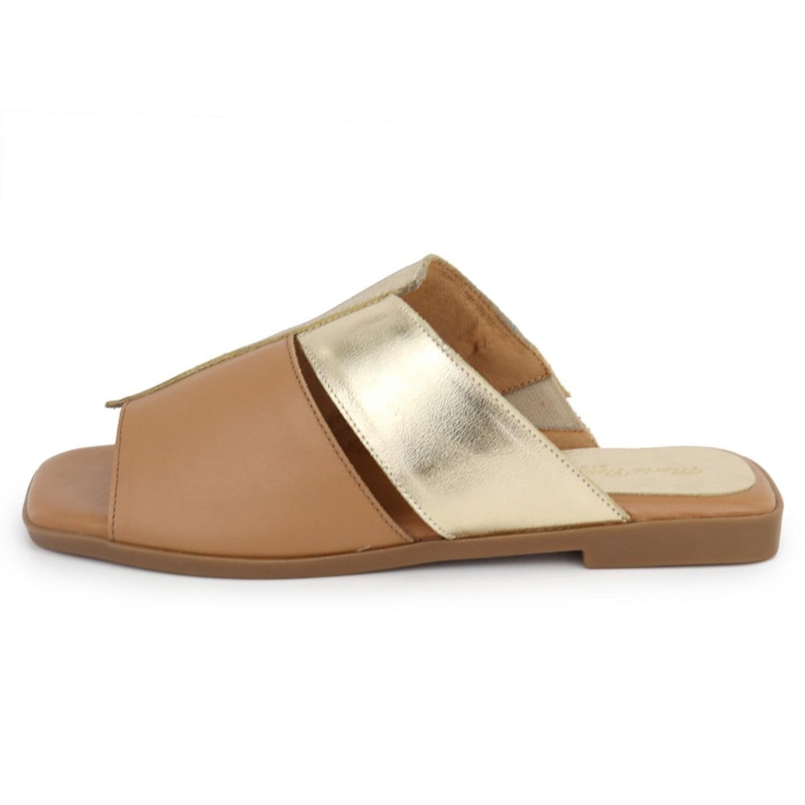 Sandália Rasteira Conforto Feminina em Couro Maria Paula Ouro