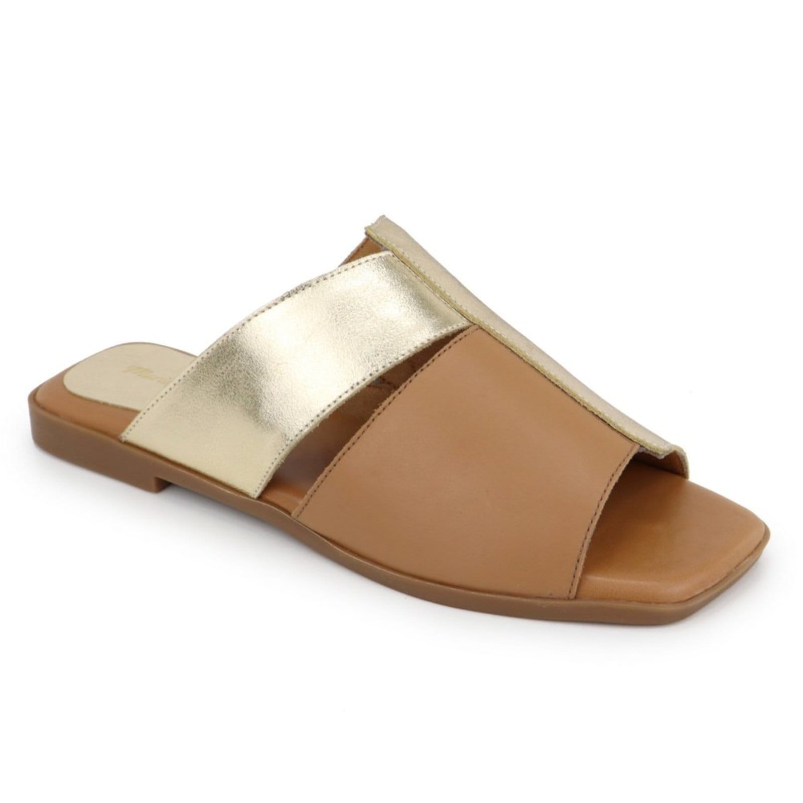 Vista 2 Sandália Rasteira Conforto Feminina em Couro Maria Paula Ouro MARIA PAULA ouro velho