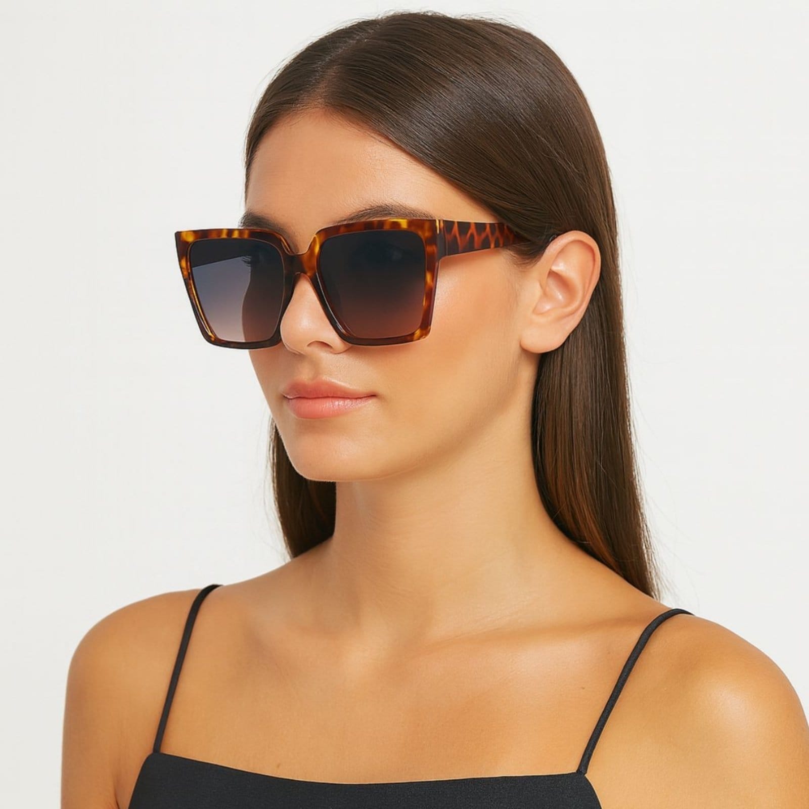 Vista 2 Óculos de Sol Feminino Quadrado Tartaruga Premium FMF marrom