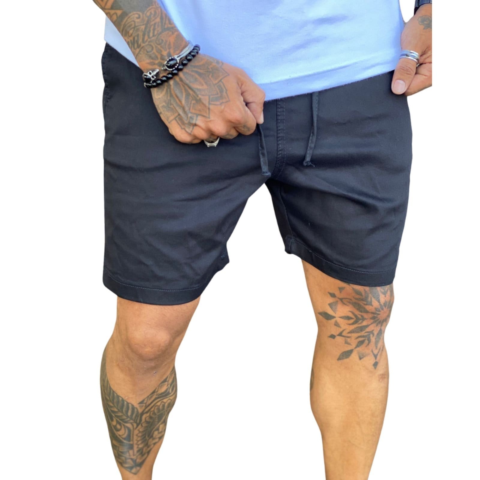 Vista 2 Bermuda Preta Com Elastico Na Cintura Masculina Alleppo Jeans Austin Alleppo Jeans preto