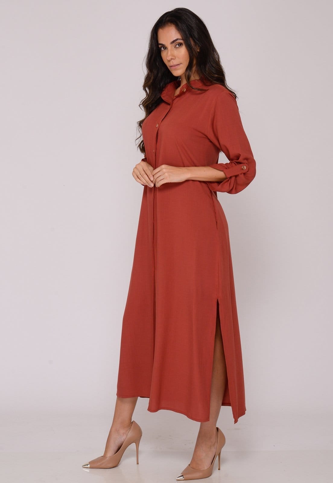 Vista 2 Vestido Chemise Botões M/L B’Bonnie Valentina Terra B'Bonnie vermelho