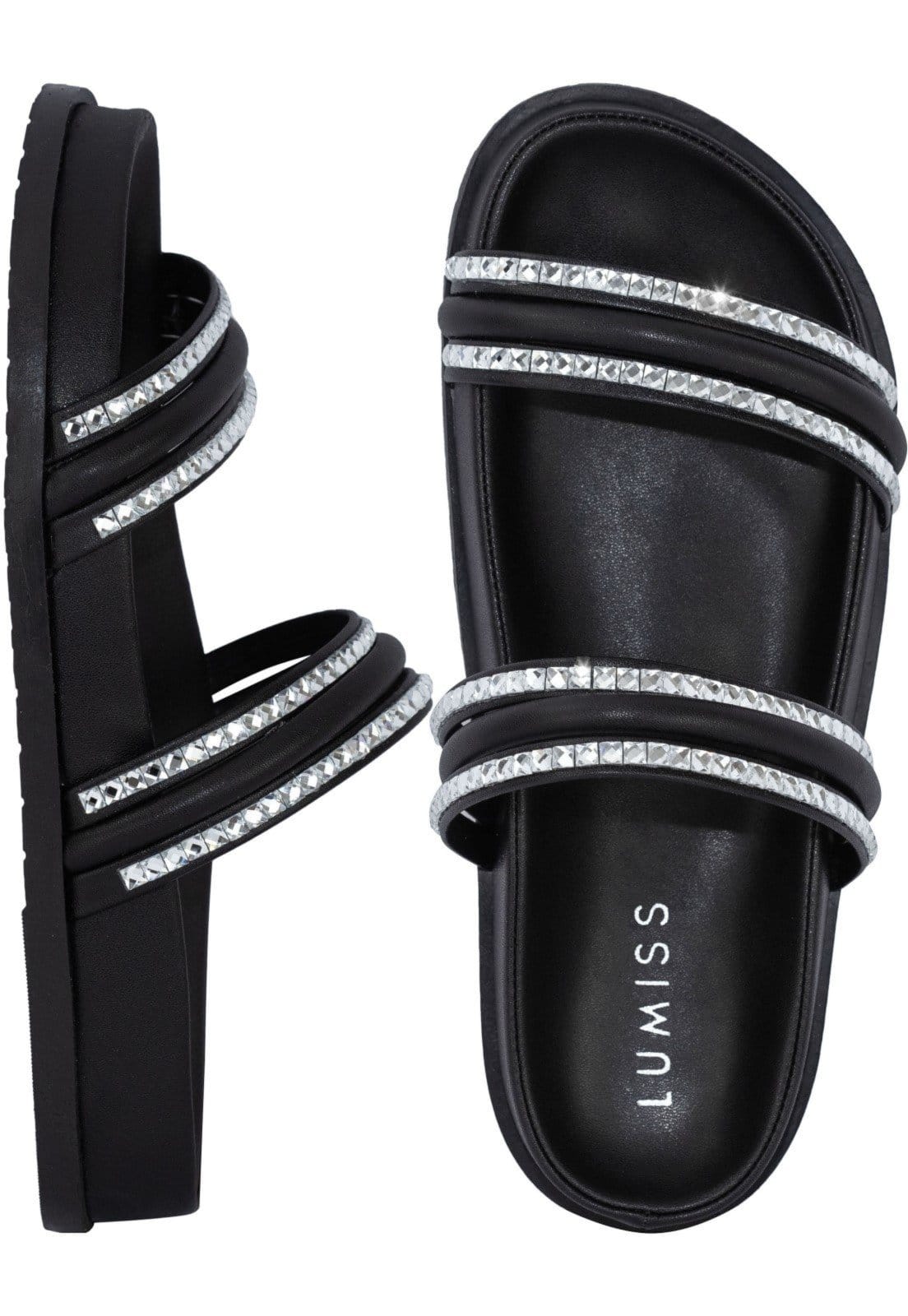 Sandália Feminina Papete Flat Lumiss Confortável Anatômica Strass Brilho Cristal