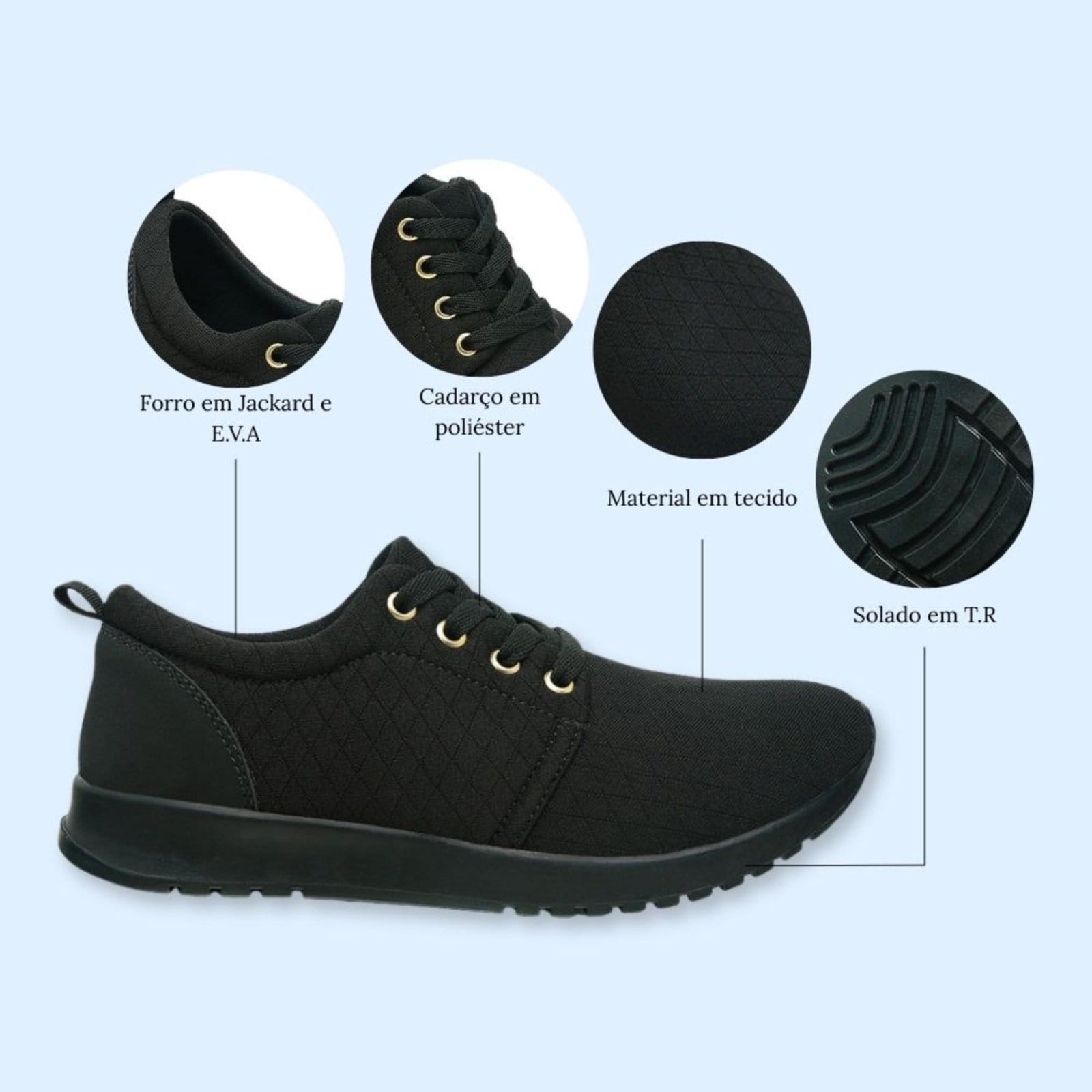 Vista 2 Tênis Casual Feminino Macio Confortável Para Sair Trabalhar Dia a Dia Schiareli 091 e Schiareli preto