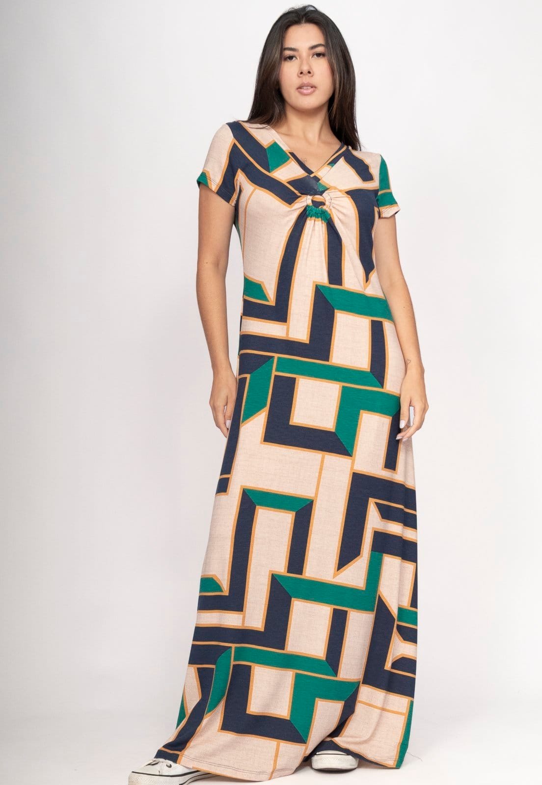 Vestido CabanaFree Coema Longo Malha Detalhe no Busto Chapada de Areia