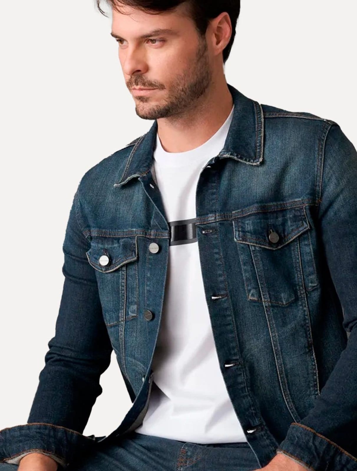 Jaqueta Calvin Klein Trucker Stoned Denim Azul Escuro