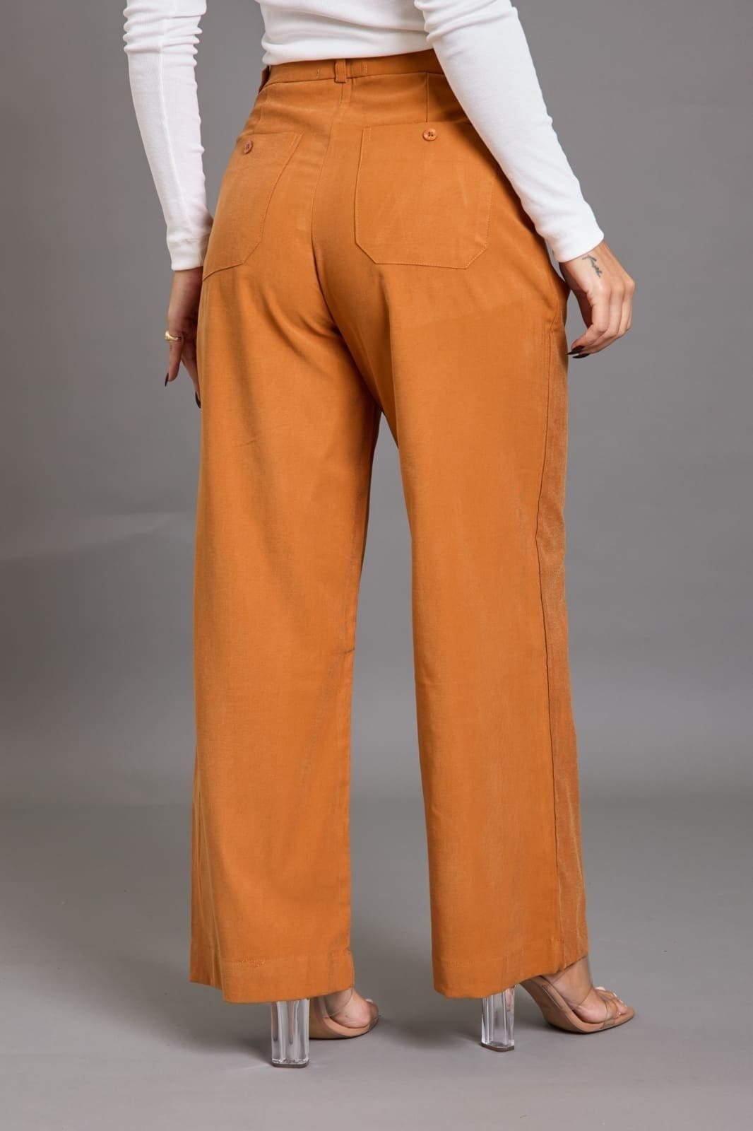 Vista 2 Calça Malha Feminina Pantalona Em Viscose Lemier Collection LEMIER caramelo