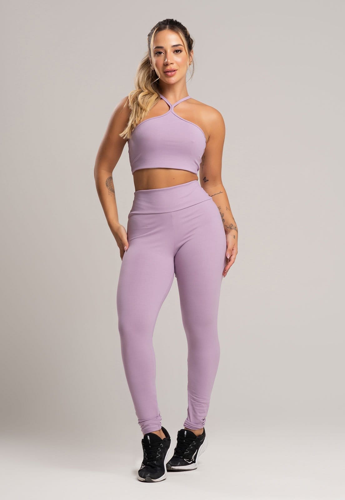 Calça Legging Academia MVB Modas Cintura Alta Poliamida Lavanda