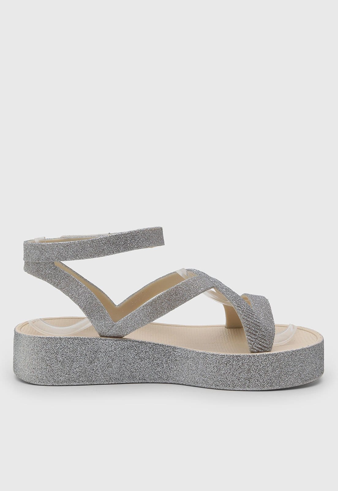 Vista 2 Sandália Feminina Melissa Tiras Glitter Melissa prata