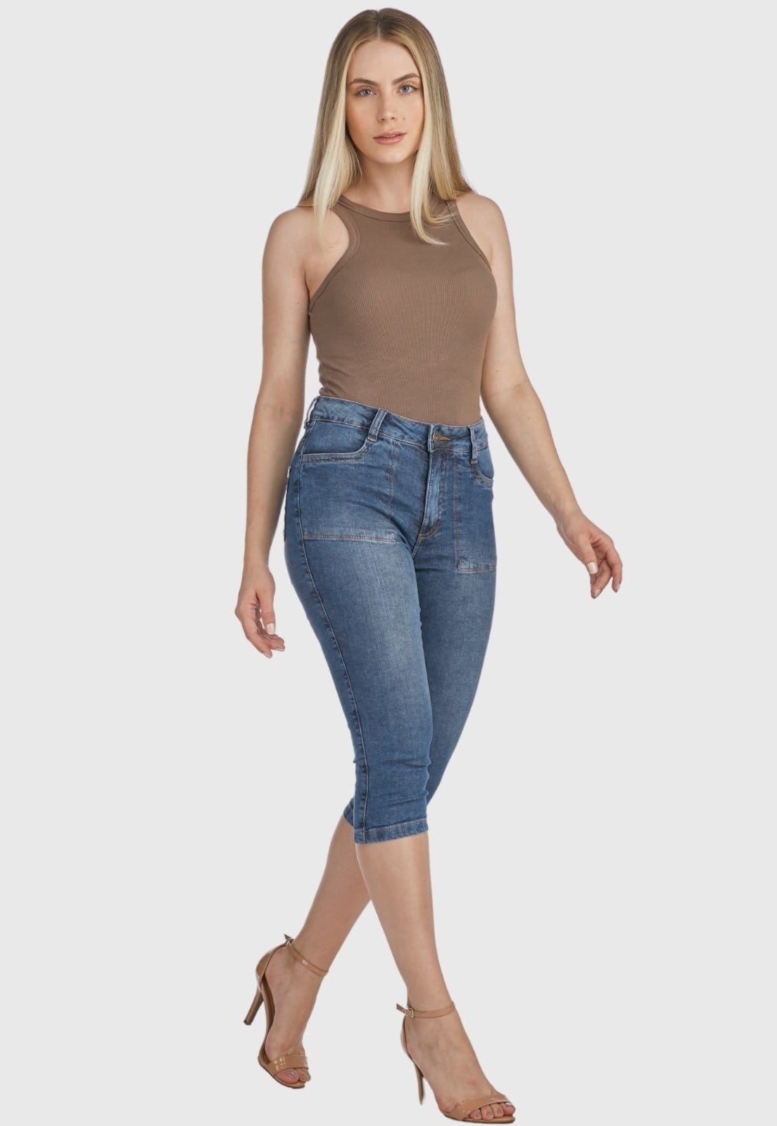 Vista 2 Calça Jeans HNO Jeans Capri Skinny Elastano HNO Jeans azul