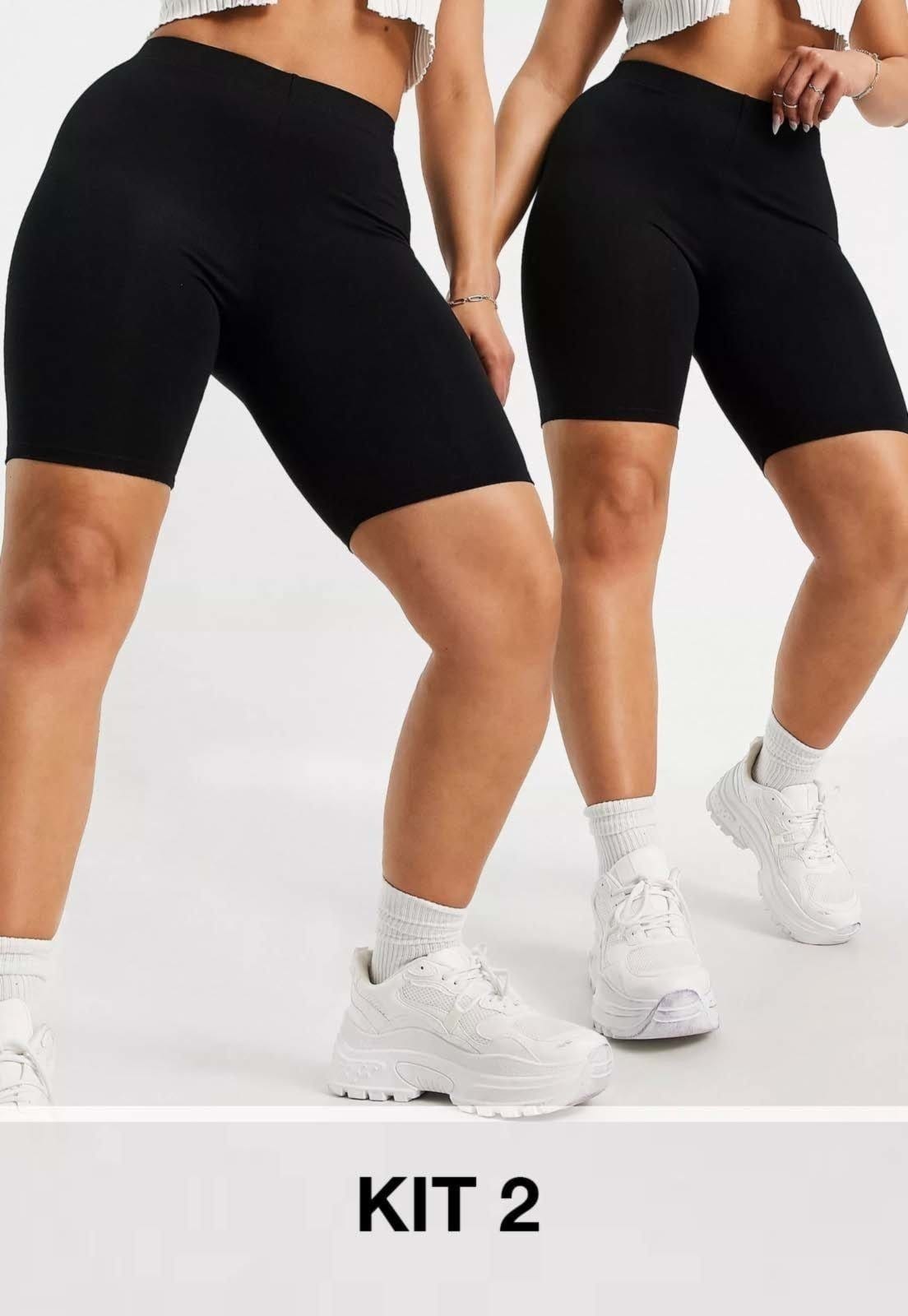 KIT 2 Bermudas Cintura Alta Diluxo Legging Ciclista Preta