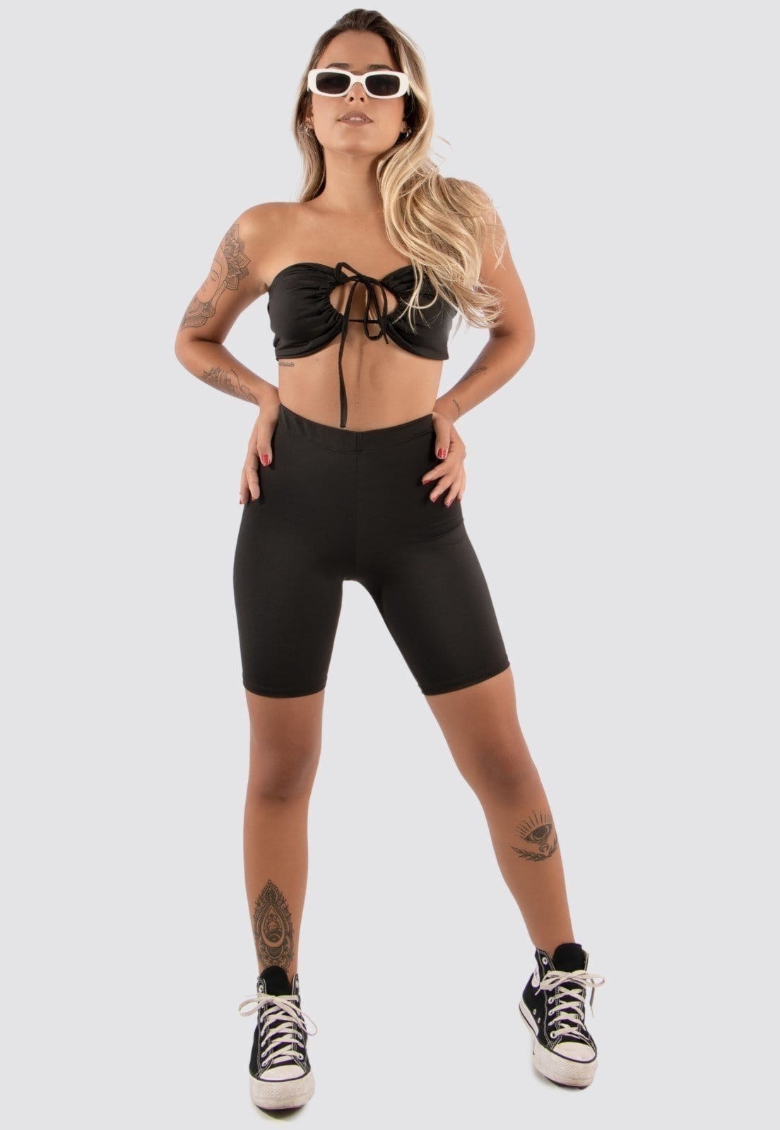 Vista 2 KIT 2 Bermudas Cintura Alta Diluxo Legging Ciclista Preta Diluxo preto