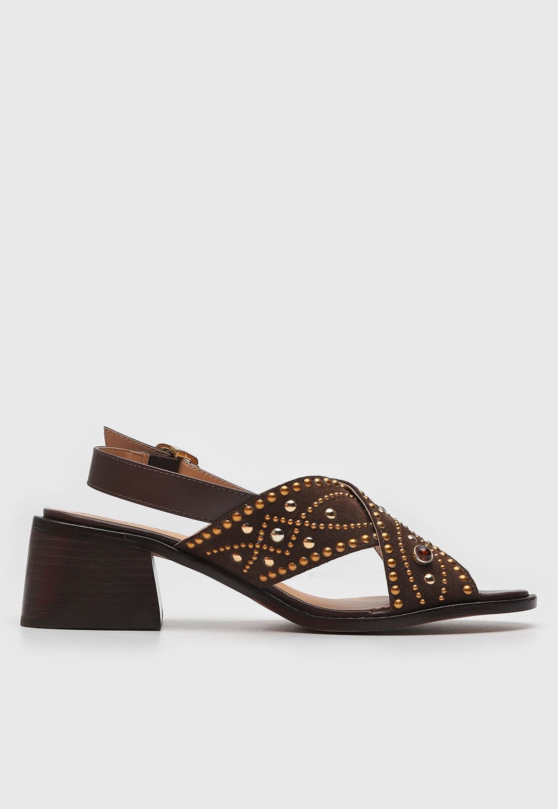 Vista 2 Sandália Feminina Luiza Barcelos Tiras Cruzadas Pedrarias Luiza Barcelos marrom