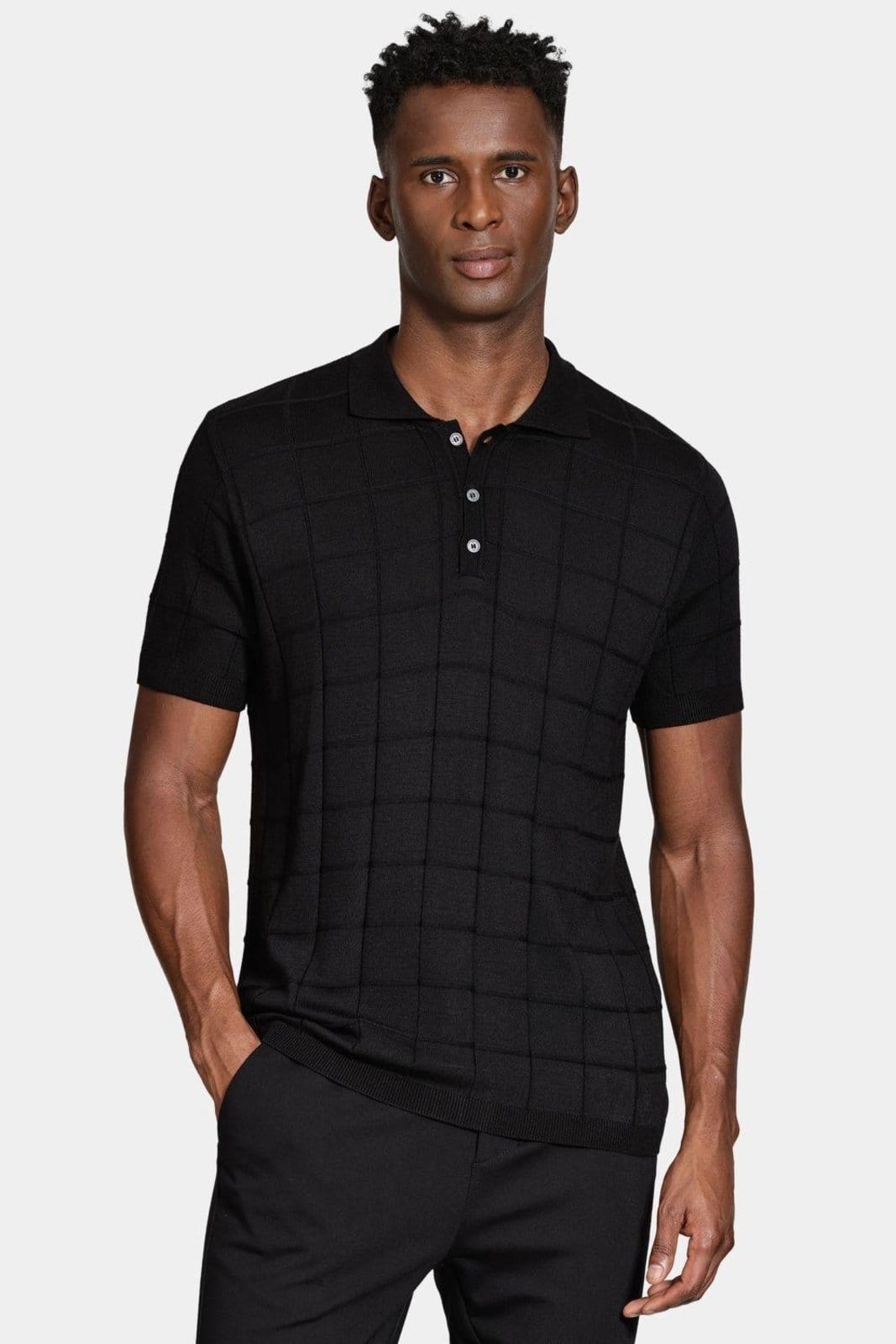 Vista 2 Polo Aramis Tricot Jacquard Quadriculado Aramis preto