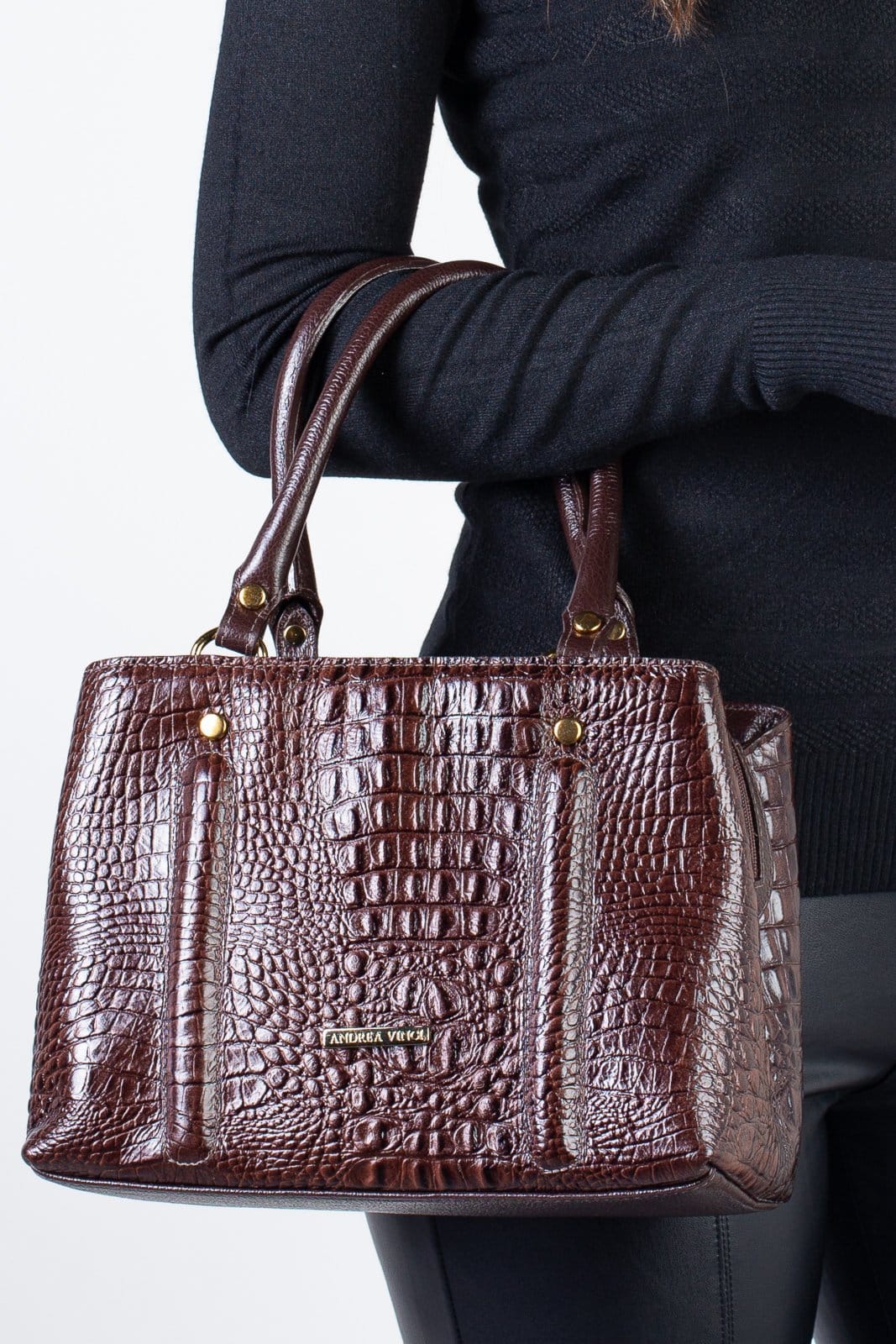 Bolsa Andrea Vinci De Couro Croco Pequena Melina - Café