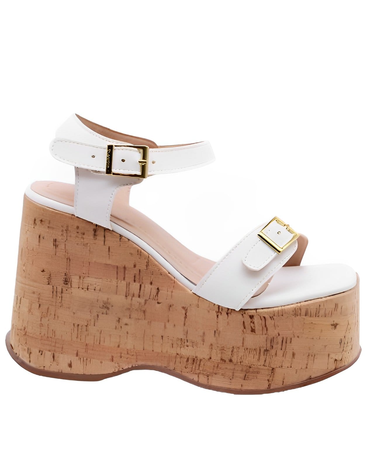 Vista 2 Sandália Feminino Anabela Cortiça Plataforma 182176 Napa Branca Flor da Pele branco