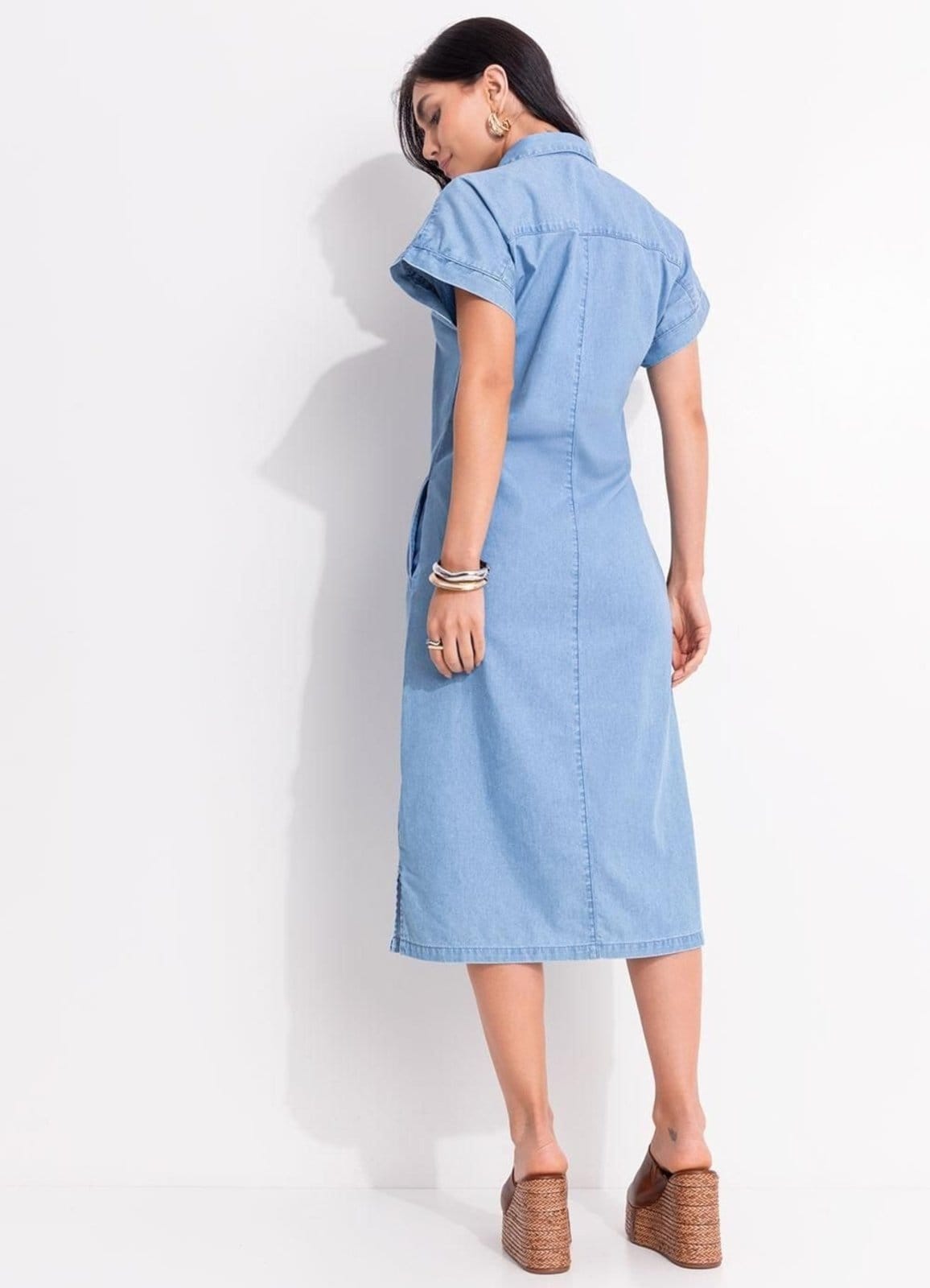 Vista 2 Vestido Em Jeans Quintess Jeans Claro Quintess azul