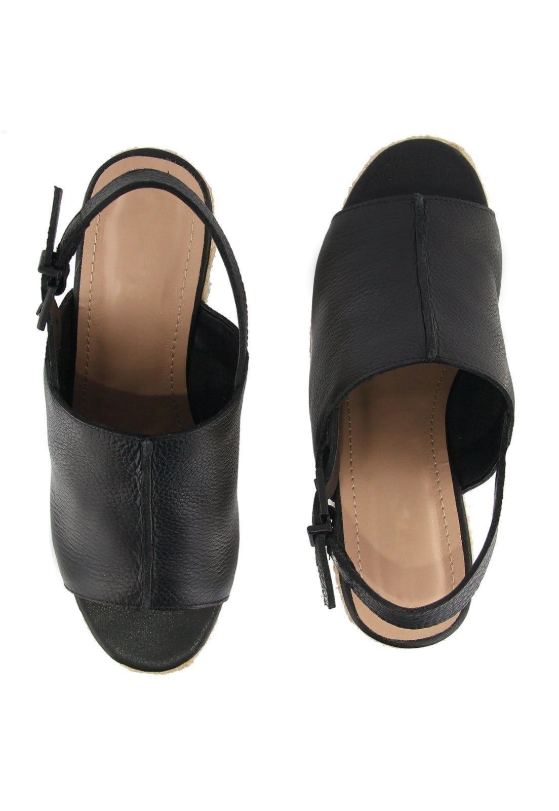 Vista 2 Sandália Em Couro Anabela Maria Paula Fechada Largas Cordas Preta MARIA PAULA preto