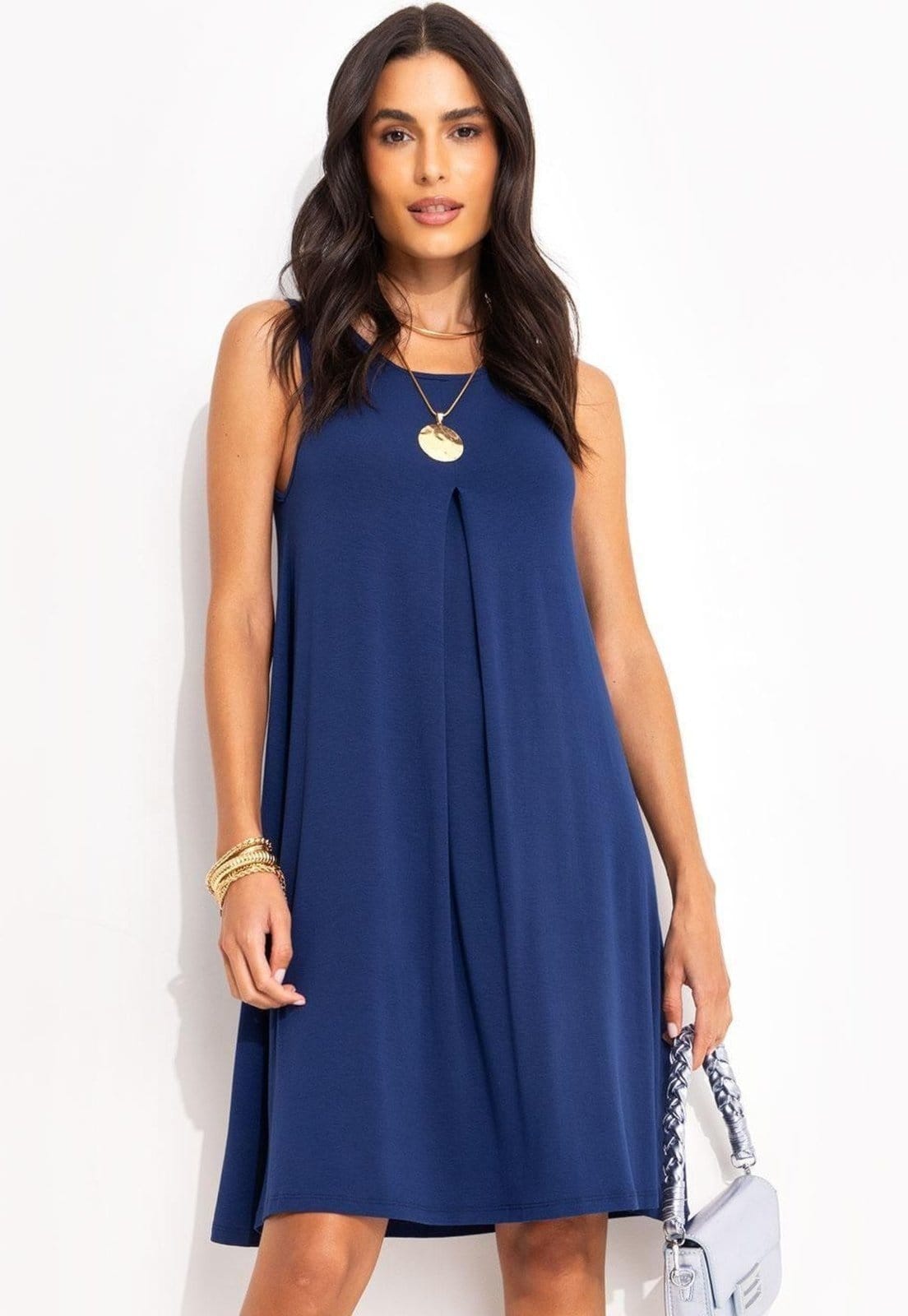 Vestido Em Malha De Viscose Marinho