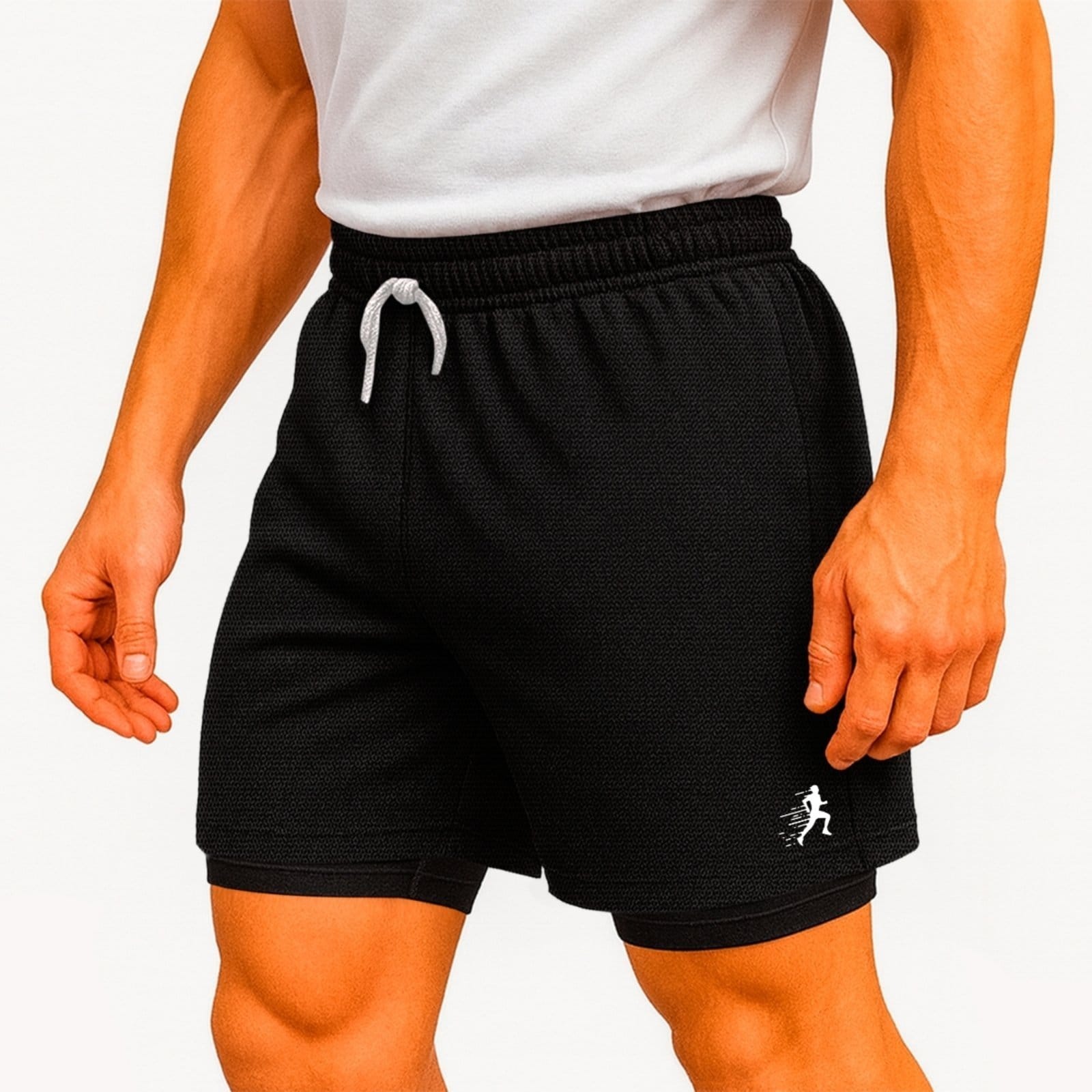 Vista 2 KIT 2 SHORT DRYFIT TERMICO PRETO CORRIDA BRANCO E BRANCO CORRIDA PRETO Relaxado multicolorido