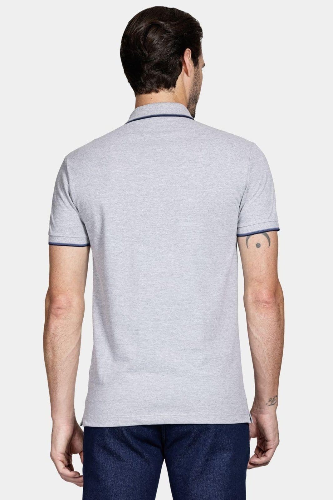 Vista 2 Polo Aramis Básica 4 Frisos Cinza Mescla Com Navy Aramis cinza navy