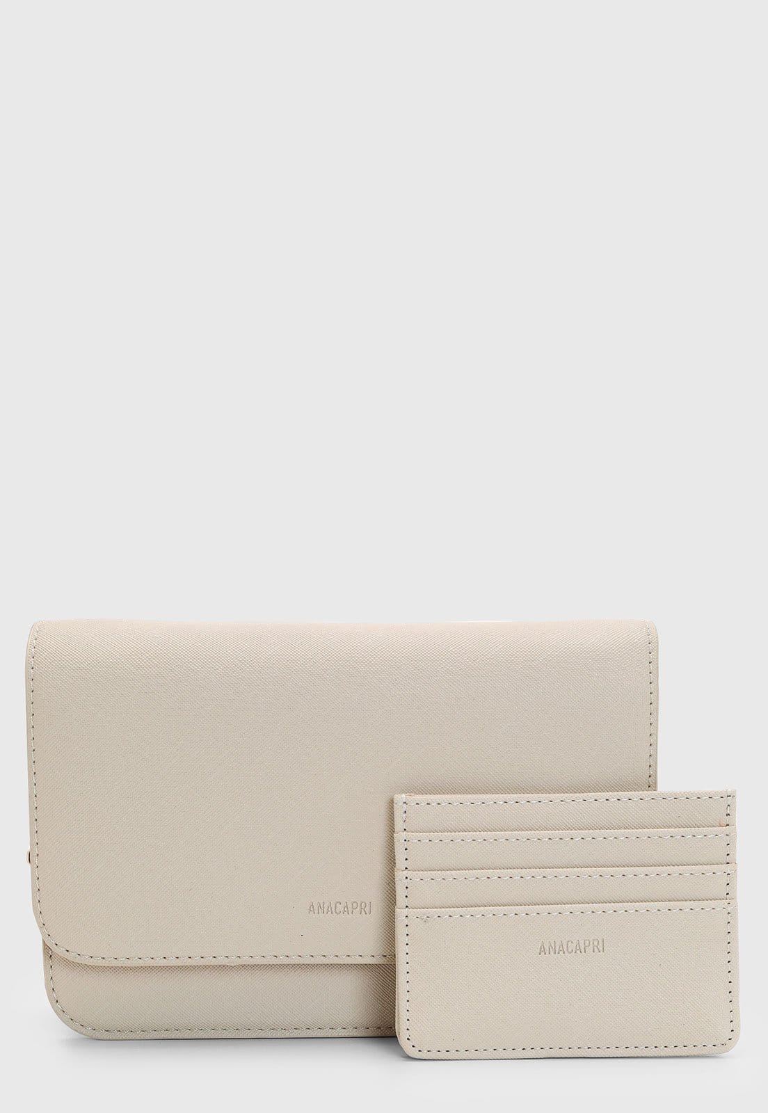 Kit Bolsa e porta cartão Feminina Anacapri Pequena Alça Longa Off-White