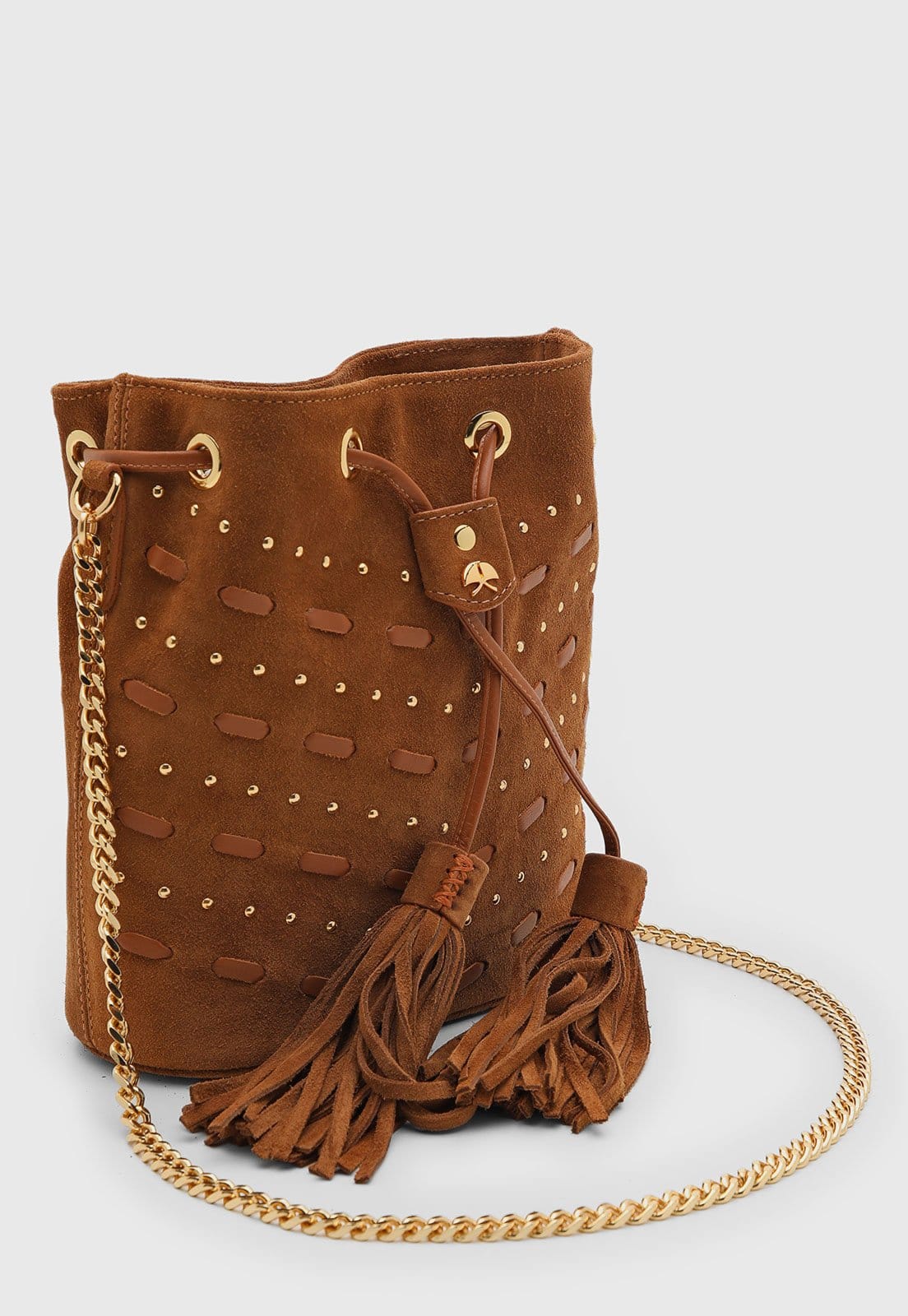 Vista 2 Bolsa Feminina Luiza Barcelos Bucket Detalhes Metálicos Luiza Barcelos caramelo