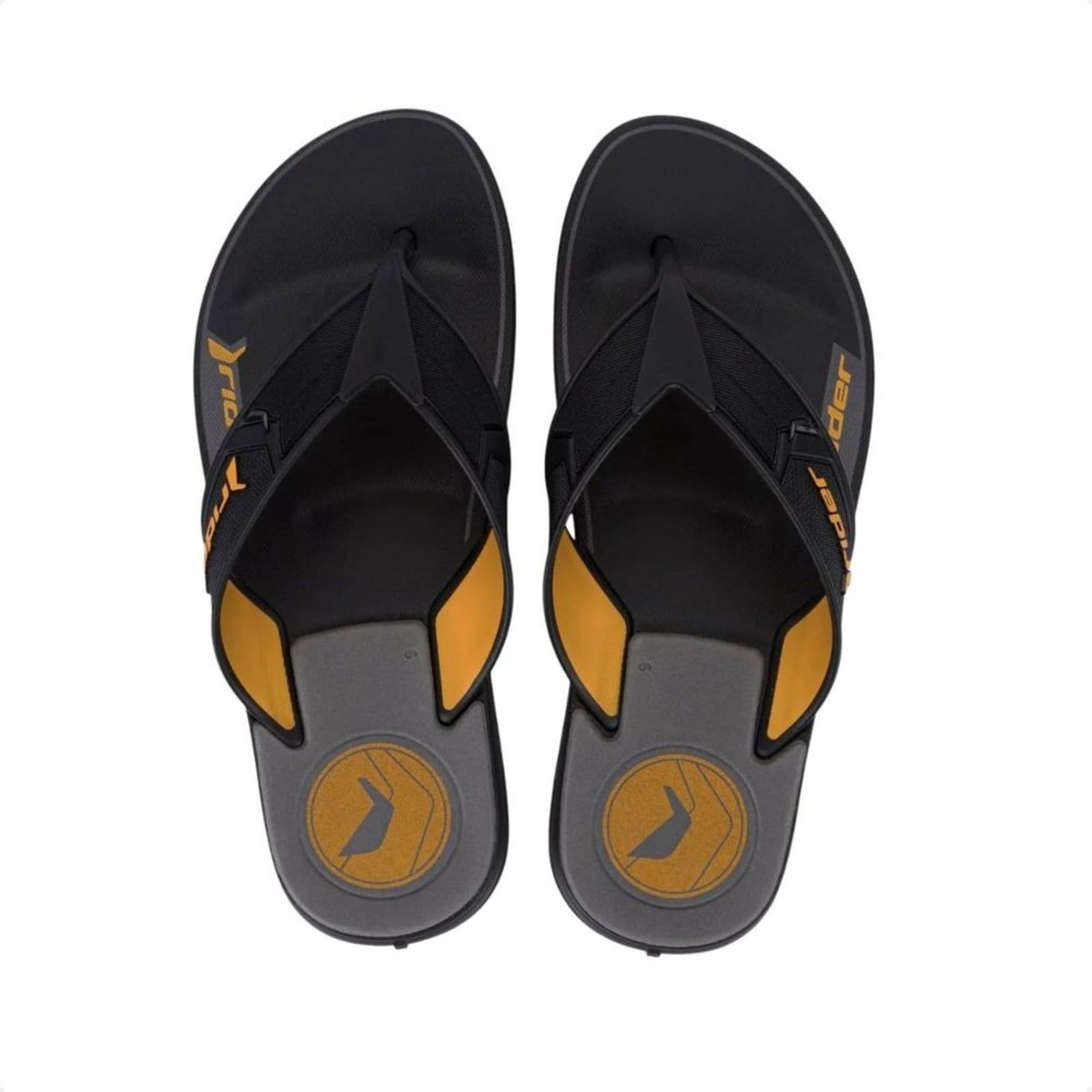 Vista 2 Chinelo Masculino Dedo Rider Start Iii E Amarelo Rider preto