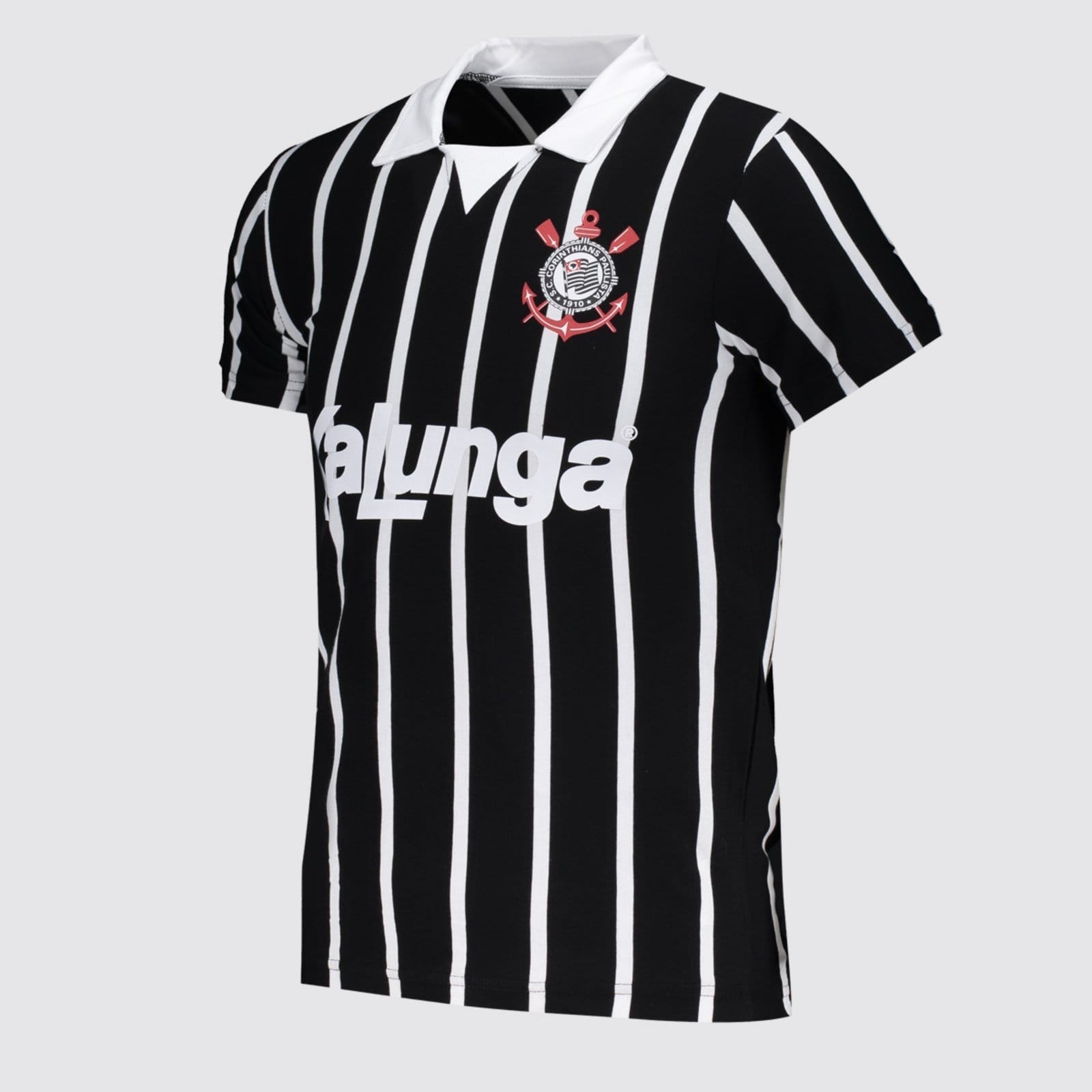 Vista 2 Polo Corinthians Retrô Kalunga Juvenil Preta e Branca Coimbra preto