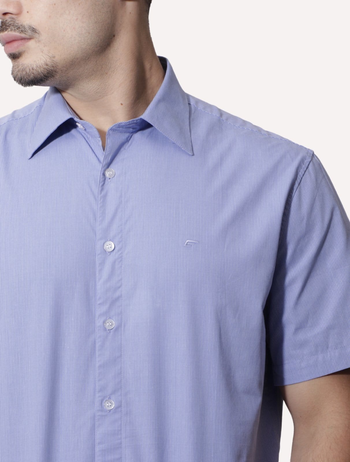 Vista 2 Camisa Ellus Masculina Regular Manga Curta Tricoline LY Stretch Jemez Listrada Ellus azul