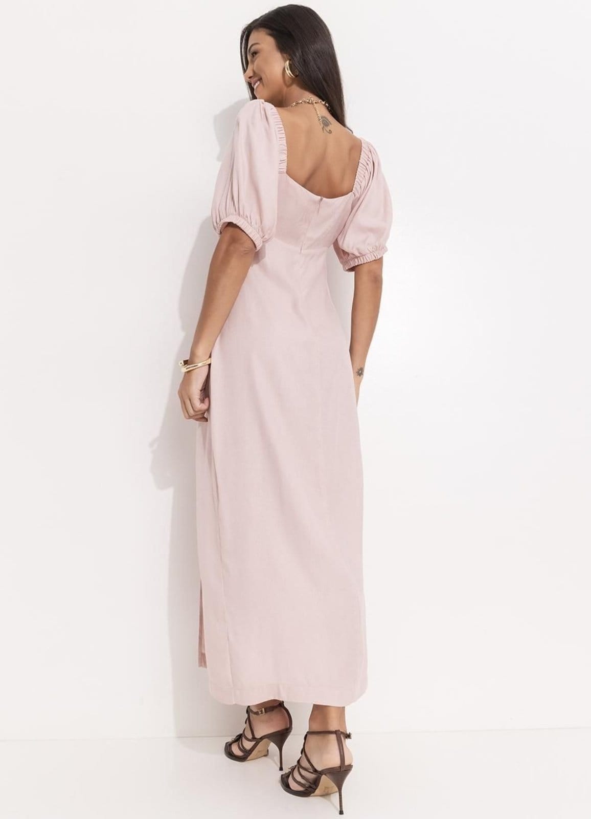 Vista 2 Vestido Feminino Em Viscose Plana Sarjada Quintess Quintess rosa