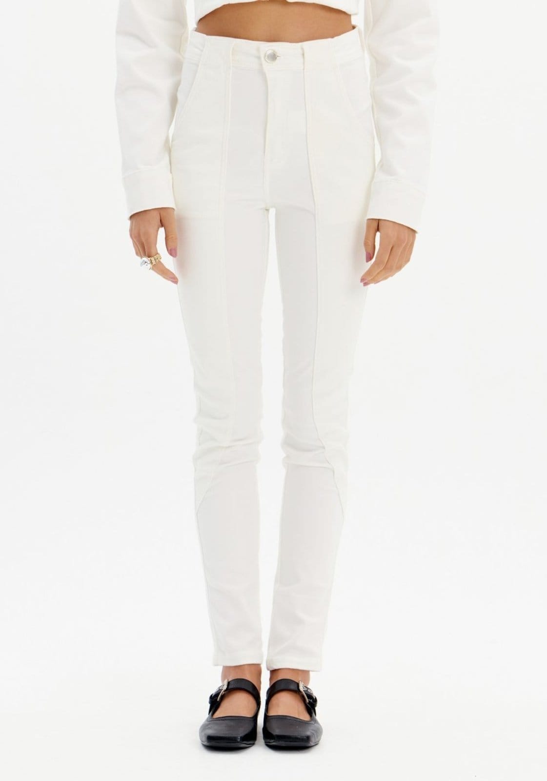 Vista 2 Calça Sarja Skinny Cintura Super Alta My Favorite Things branco