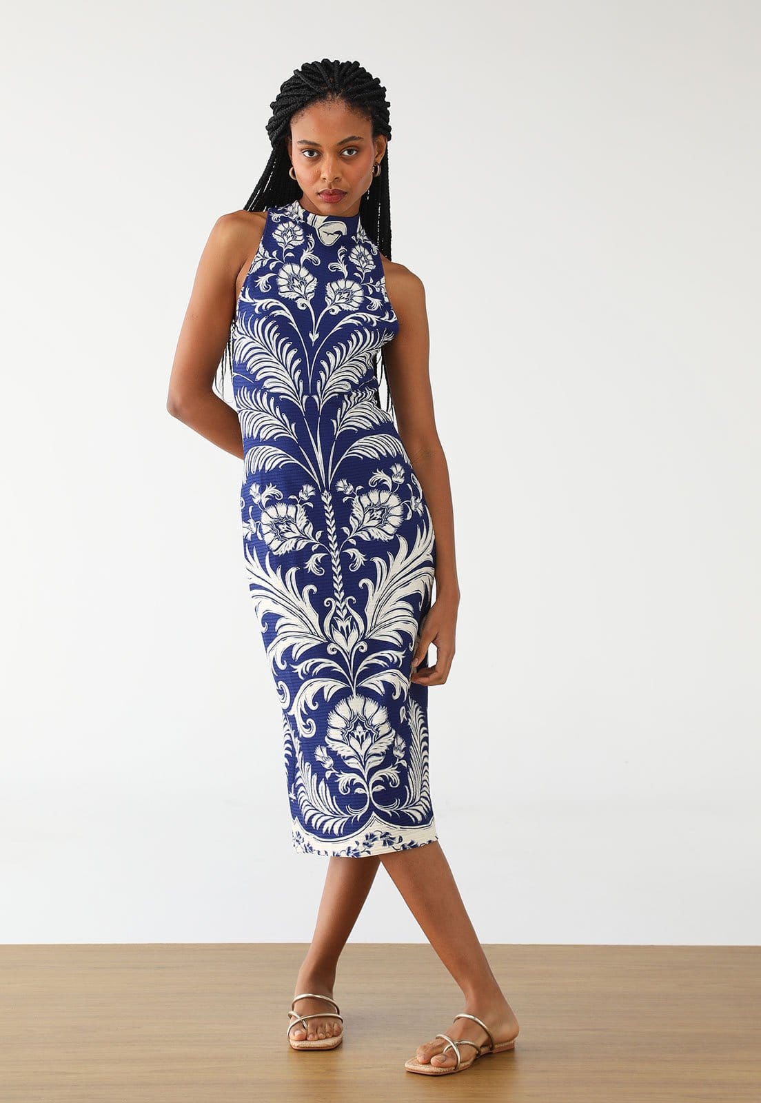 Vestido Canelado FARM Midi Santorini