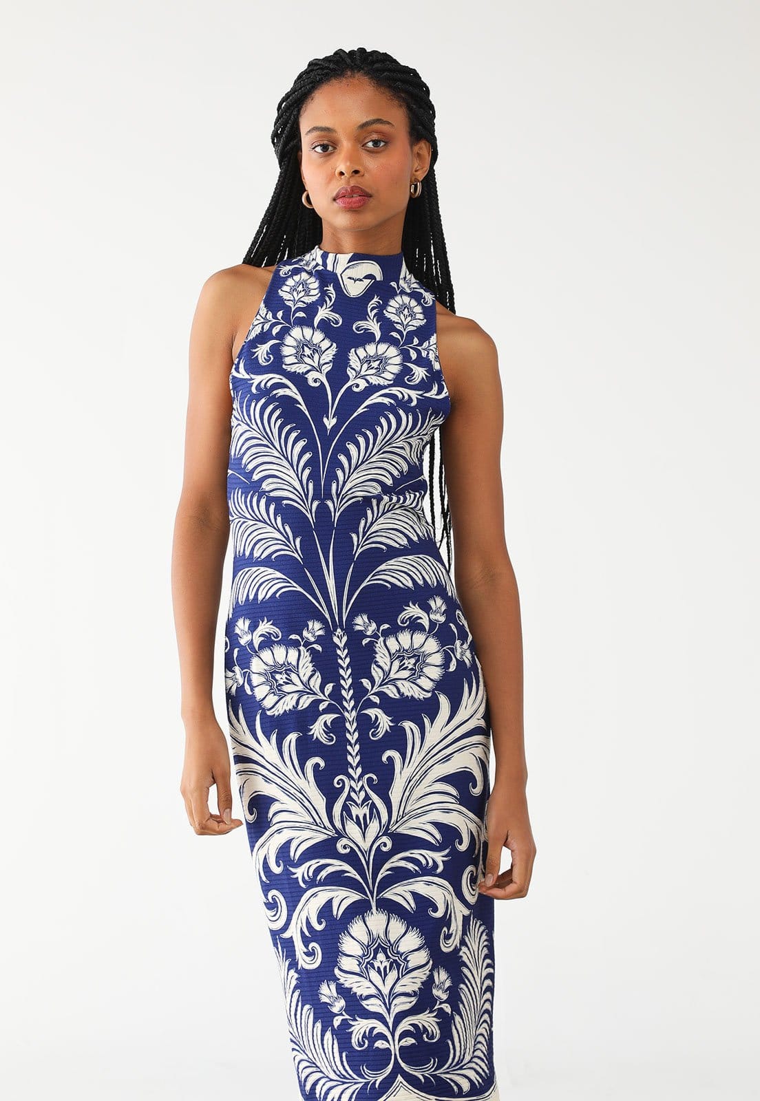 Vista 2 Vestido Canelado FARM Midi Santorini FARM azul