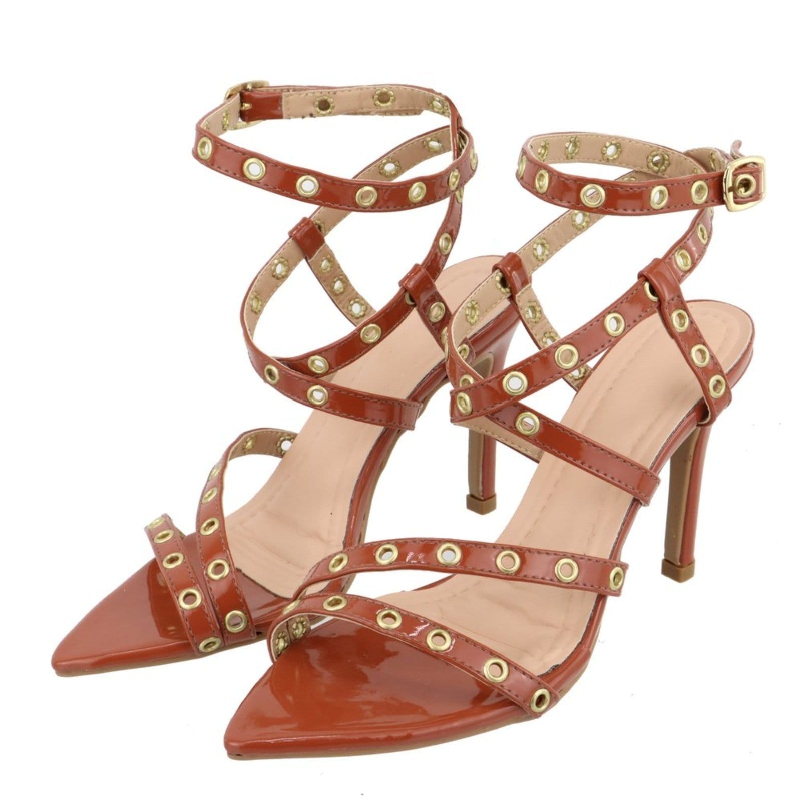 Sandália Feminina Salto E Bico Fino 6019 Napa Canela