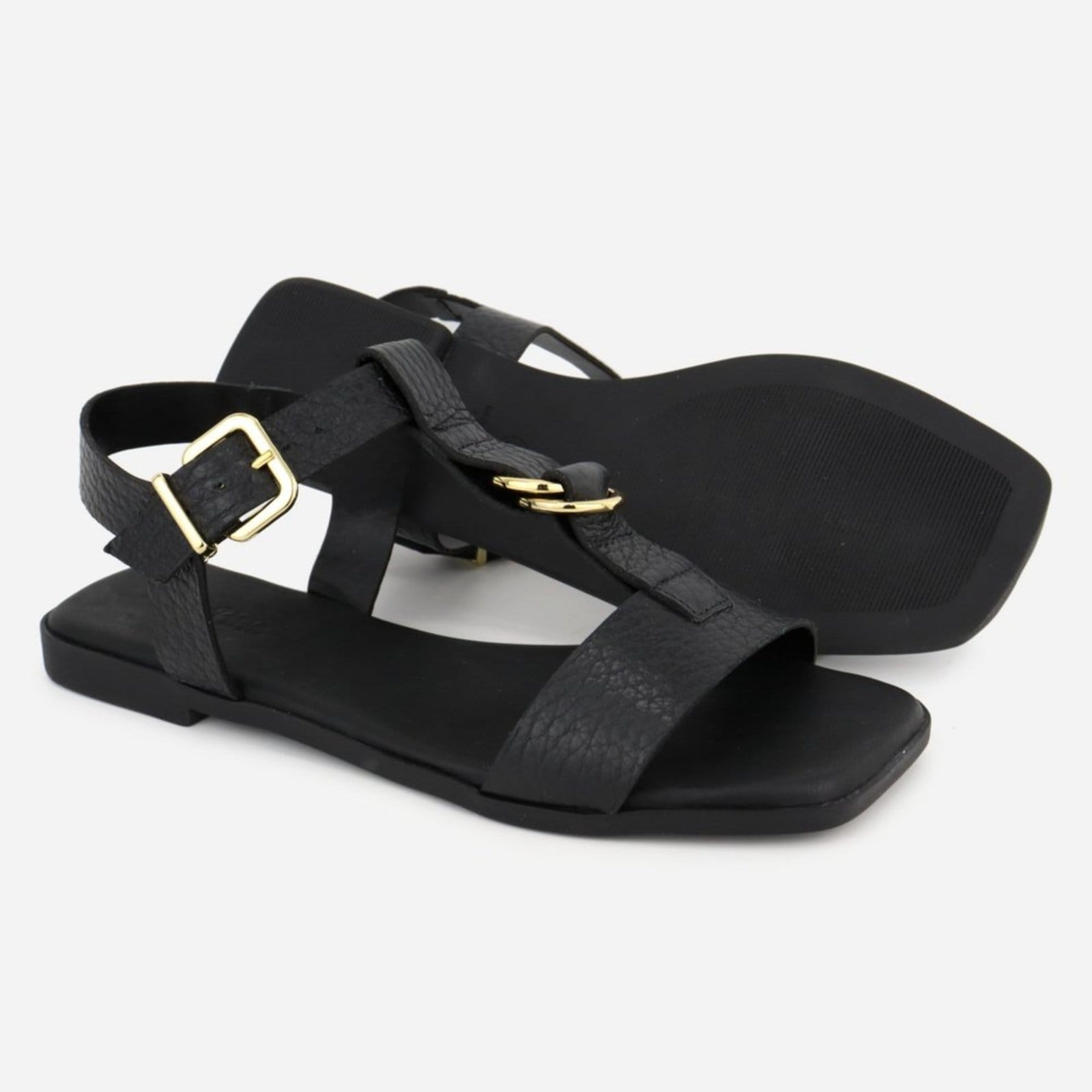 Vista 2 Sandália Rasteira Couro Maria Paula Casual Luxo MARIA PAULA preto