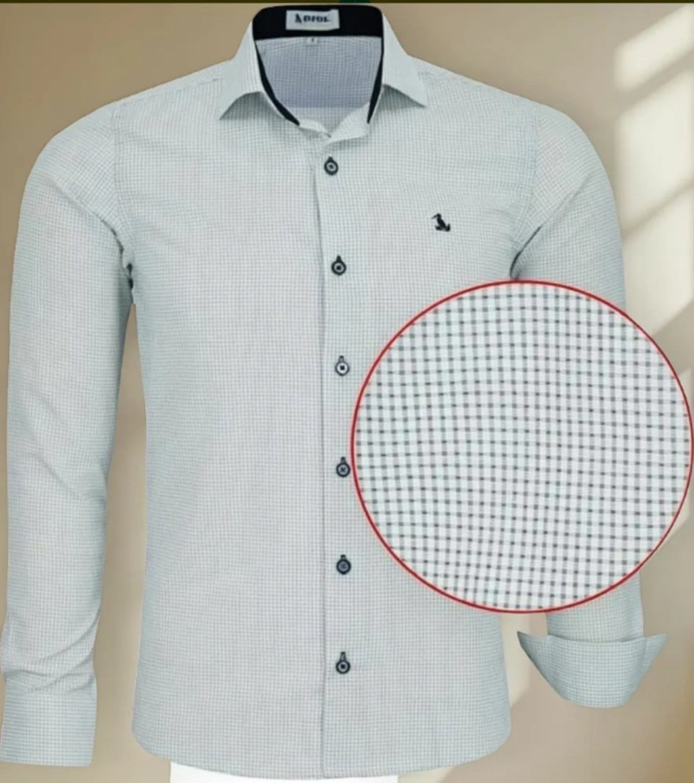 Camisa Social Amil Slim Stay Misto Micro Estampa Manga Longa Luxo Bco/Preto