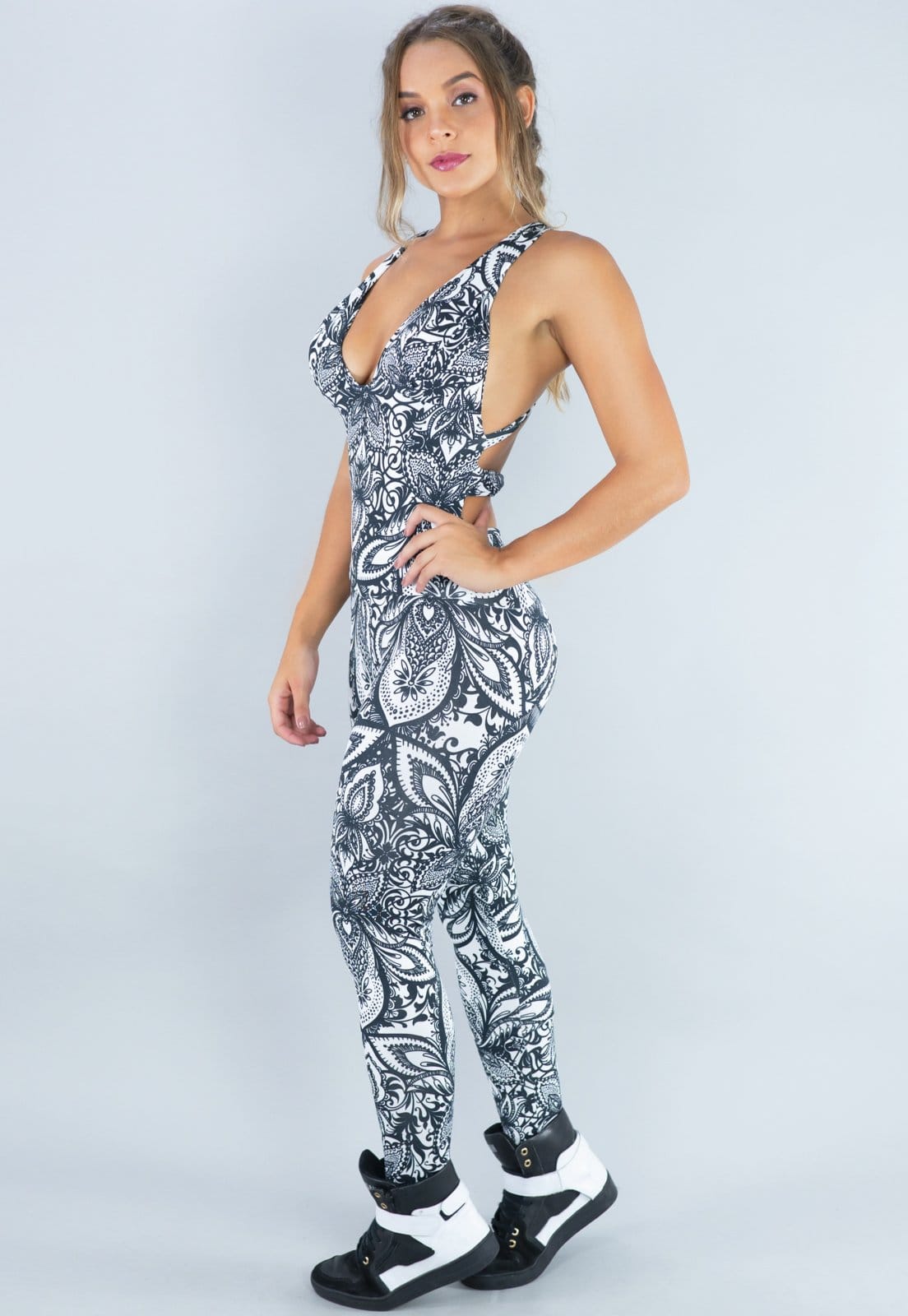 Macacão Longo MVB Modas Bojo Fitness Suplex Mandala