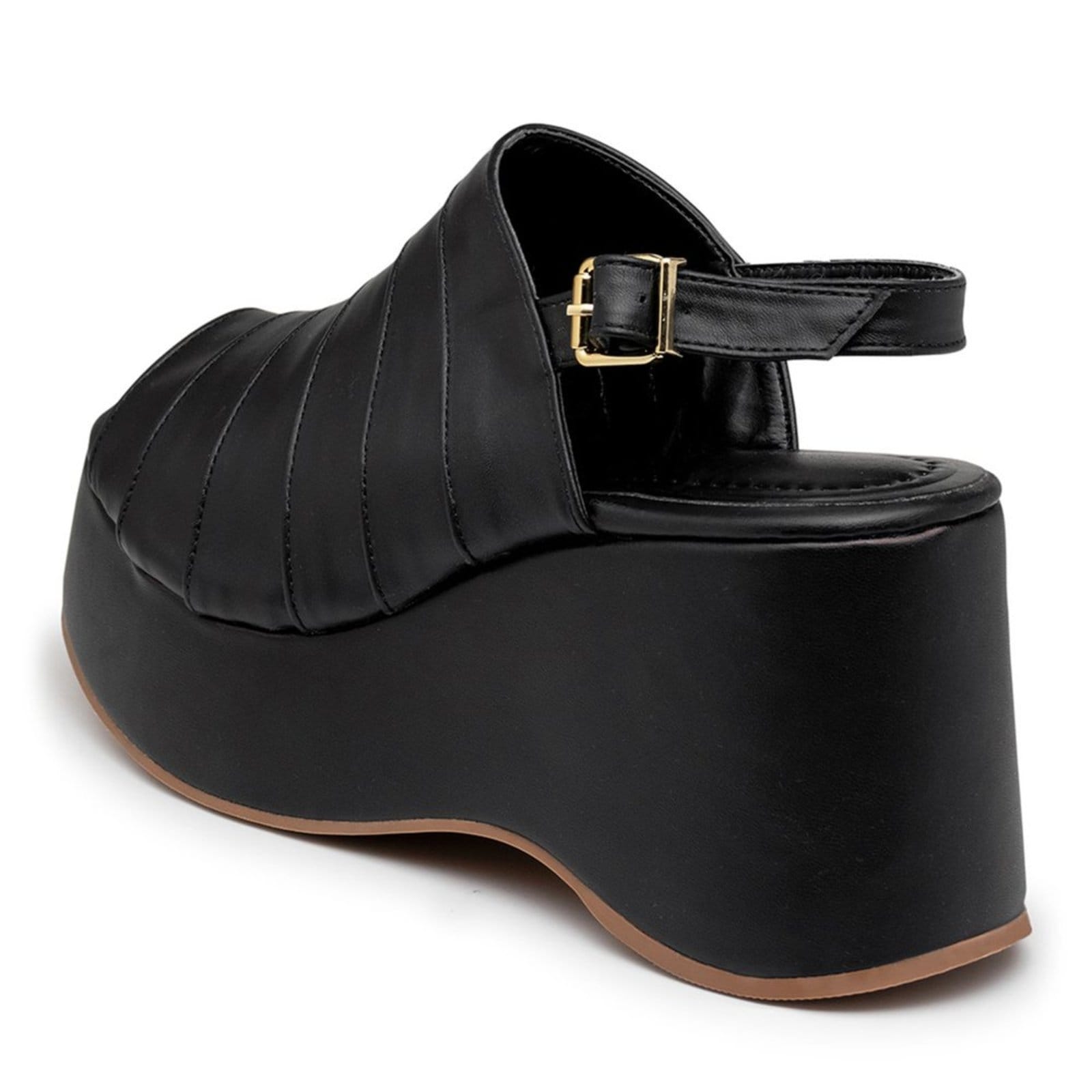 Vista 2 Sandália Anabela Feminina Salto Plataforma em Napa Preta 9200 Flor da Pele preto