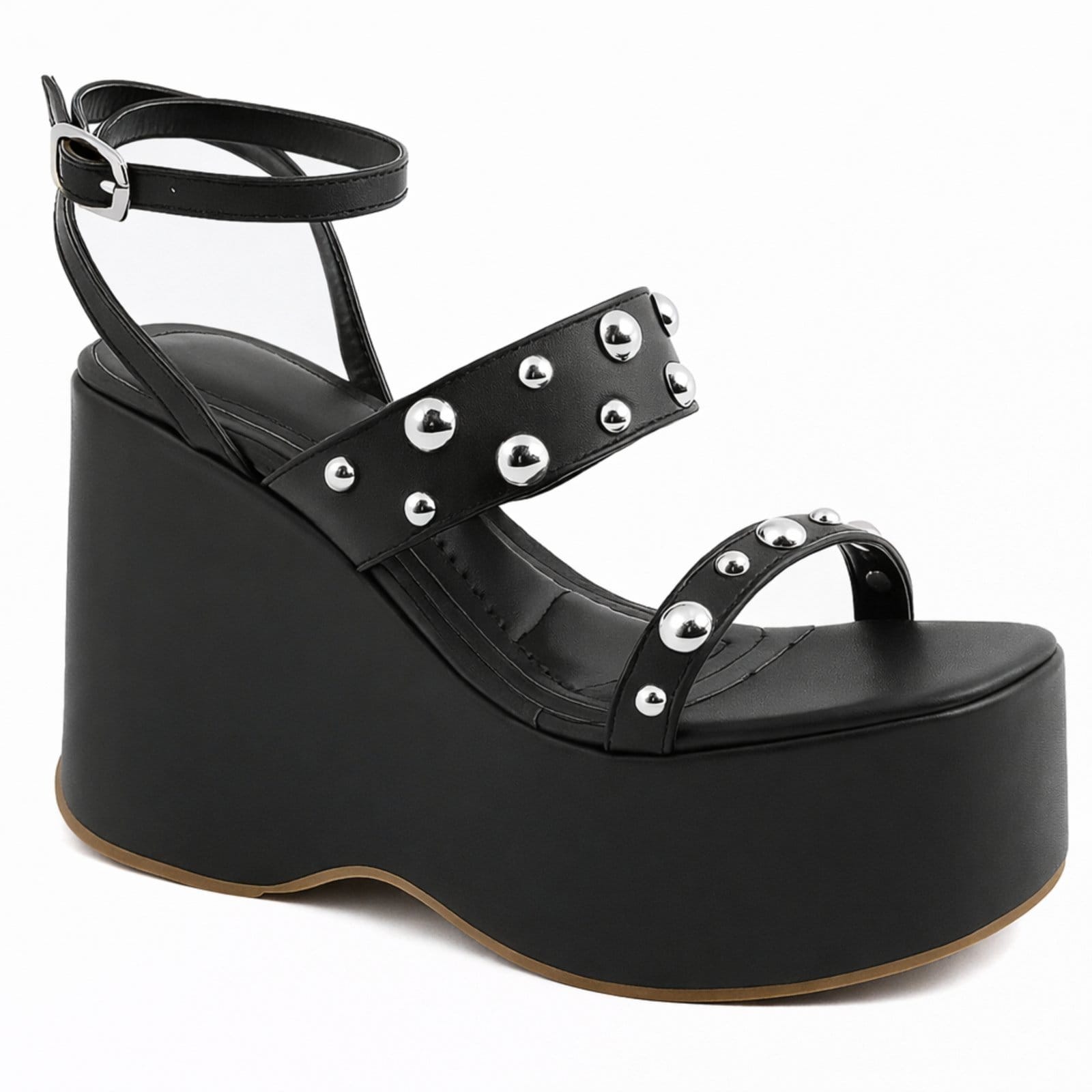 Sandália Feminina Anabela Alta Em Napa Preta