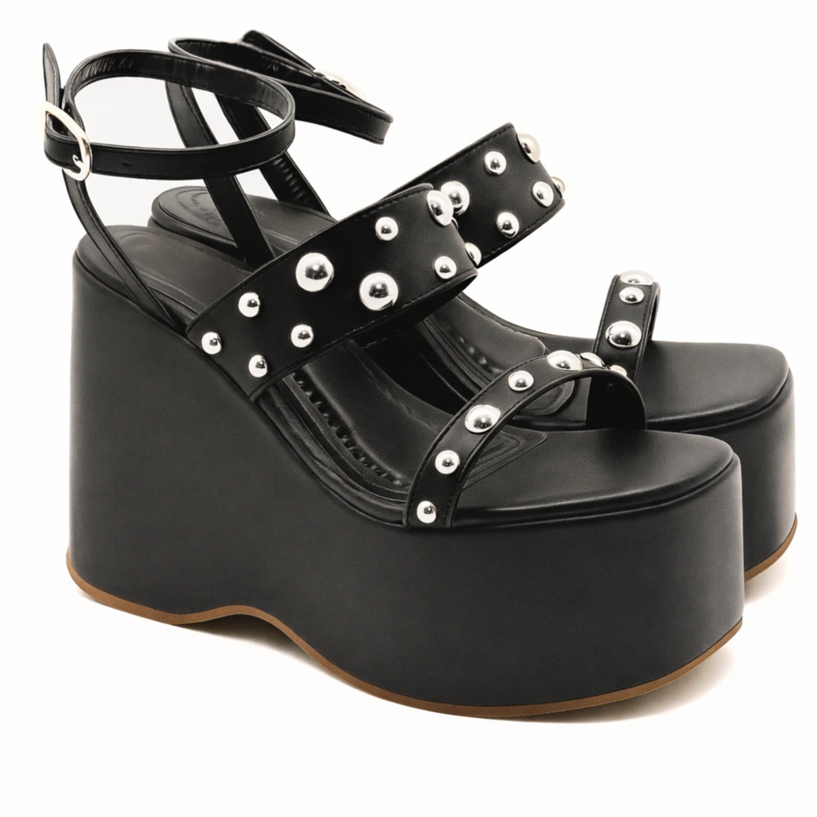 Vista 2 Sandália Feminina Anabela Alta Em Napa Preta Sete Sales preto